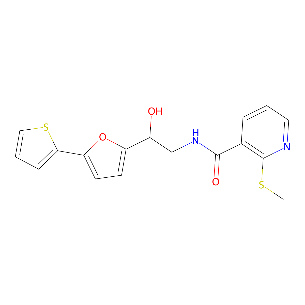 N-{2-hydroxy-2-[5-(thiophen-2-yl)furan-2-yl]ethyl}-2-(methylsulfanyl)pyridine-3-carboxamide molecular structure, CAS 2415512-70-6