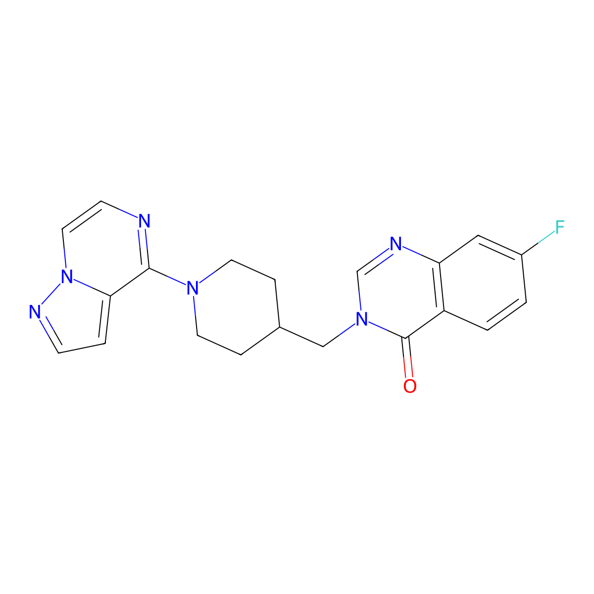 7-Fluoro-3-[(1-{pyrazolo[1,5-a]pyrazin-4-yl}piperidin-4-yl)methyl]-3,4-dihydroquinazolin-4-one molecular structure, CAS 2415512-75-1