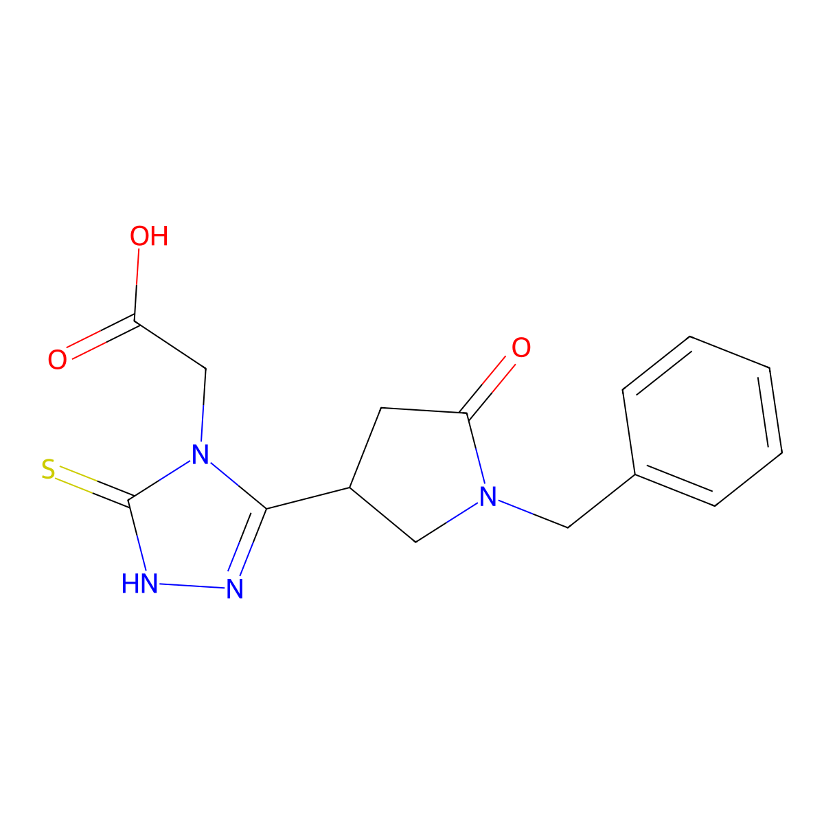 2-[3-(1-benzyl-5-oxopyrrolidin-3-yl)-5-sulfanylidene-4,5-dihydro-1H-1,2,4-triazol-4-yl]acetic acid molecular structure, CAS 2415512-80-8