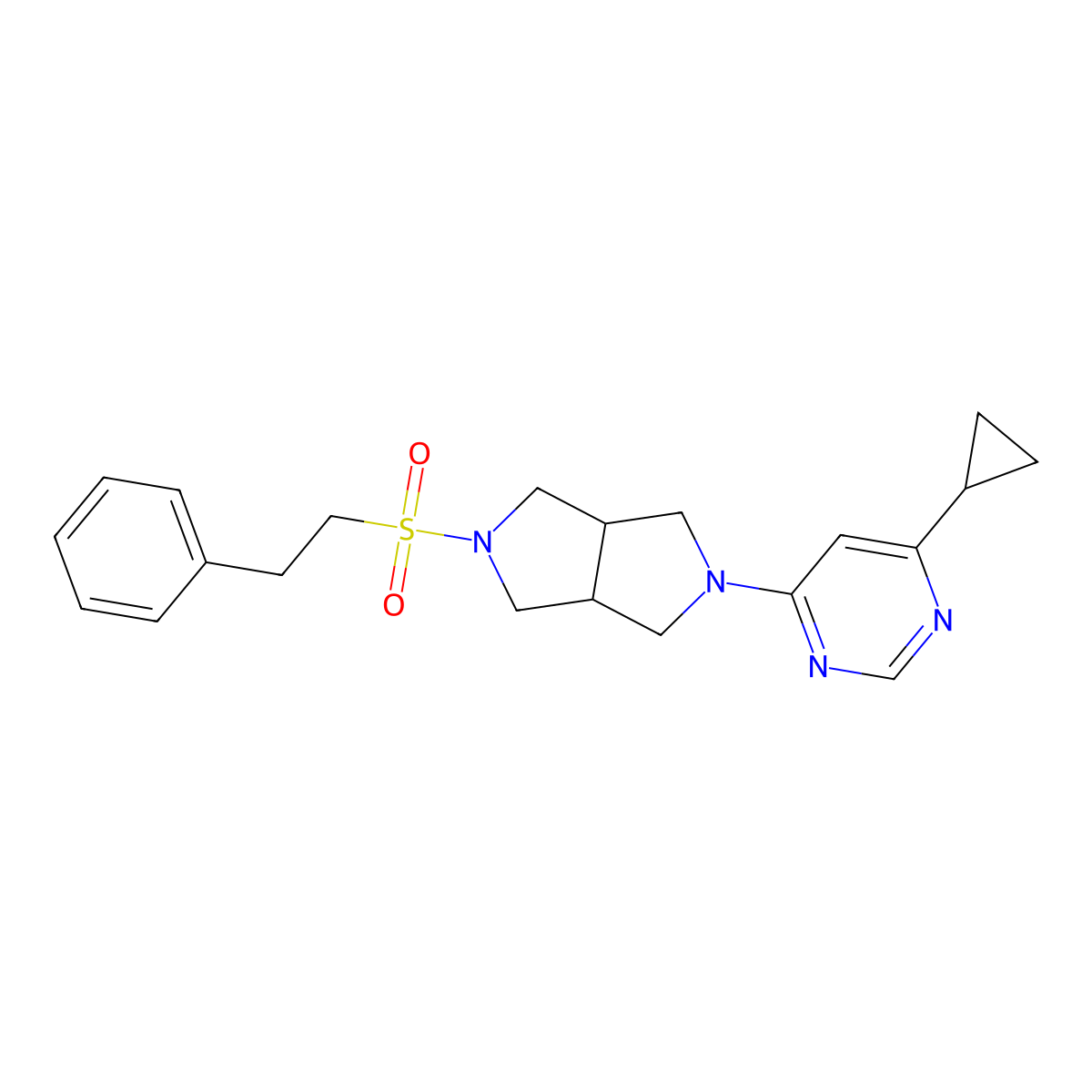 4-Cyclopropyl-6-[5-(2-phenylethanesulfonyl)-octahydropyrrolo[3,4-c]pyrrol-2-yl]pyrimidine molecular structure, CAS 2415512-83-1