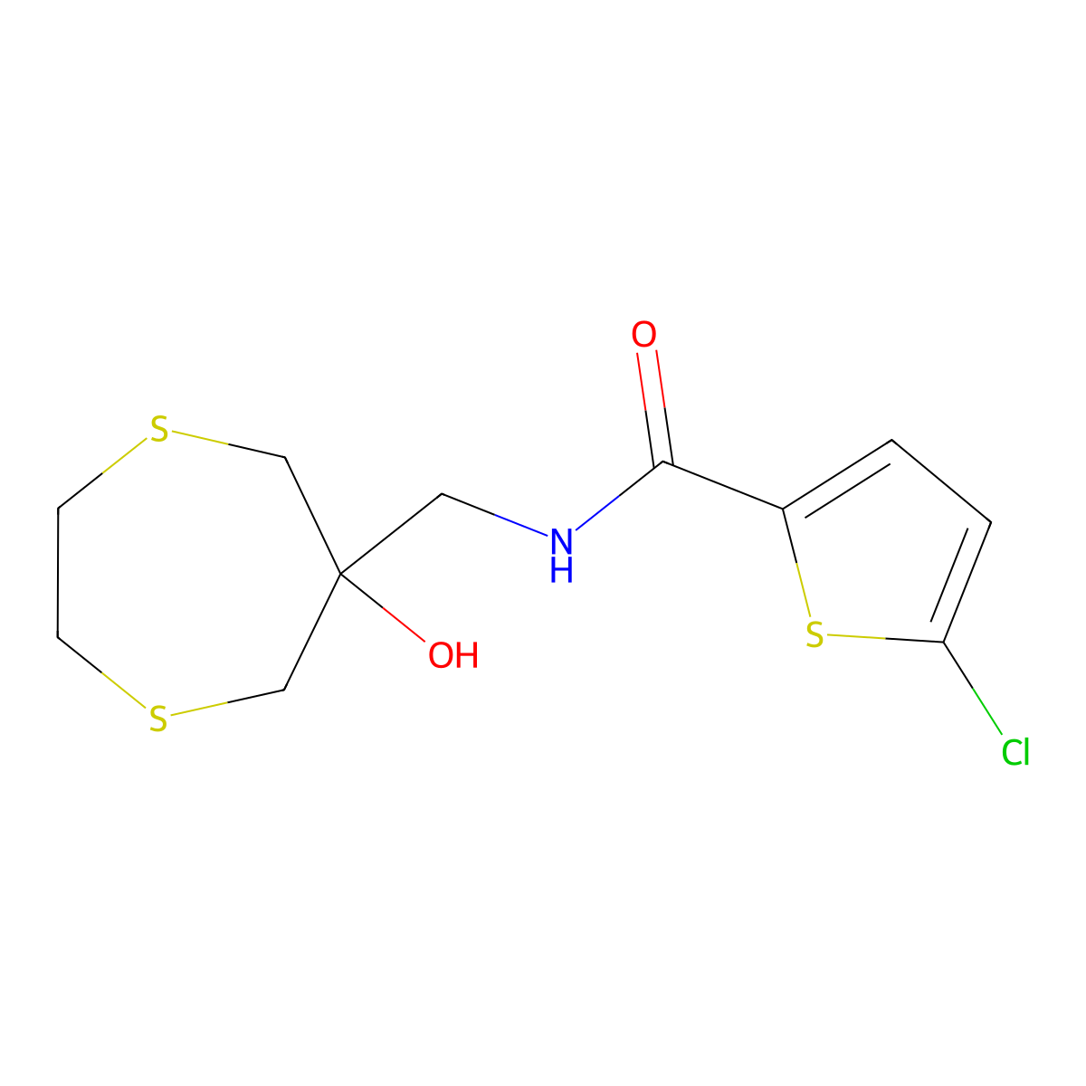 5-Chloro-N-[(6-hydroxy-1,4-dithiepan-6-yl)methyl]thiophene-2-carboxamide molecular structure, CAS 2415512-88-6