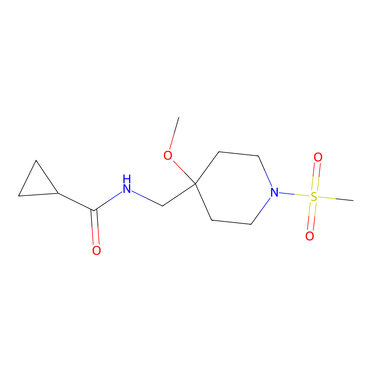 N-[(1-methanesulfonyl-4-methoxypiperidin-4-yl)methyl]cyclopropanecarboxamide molecular structure, CAS 2415512-89-7