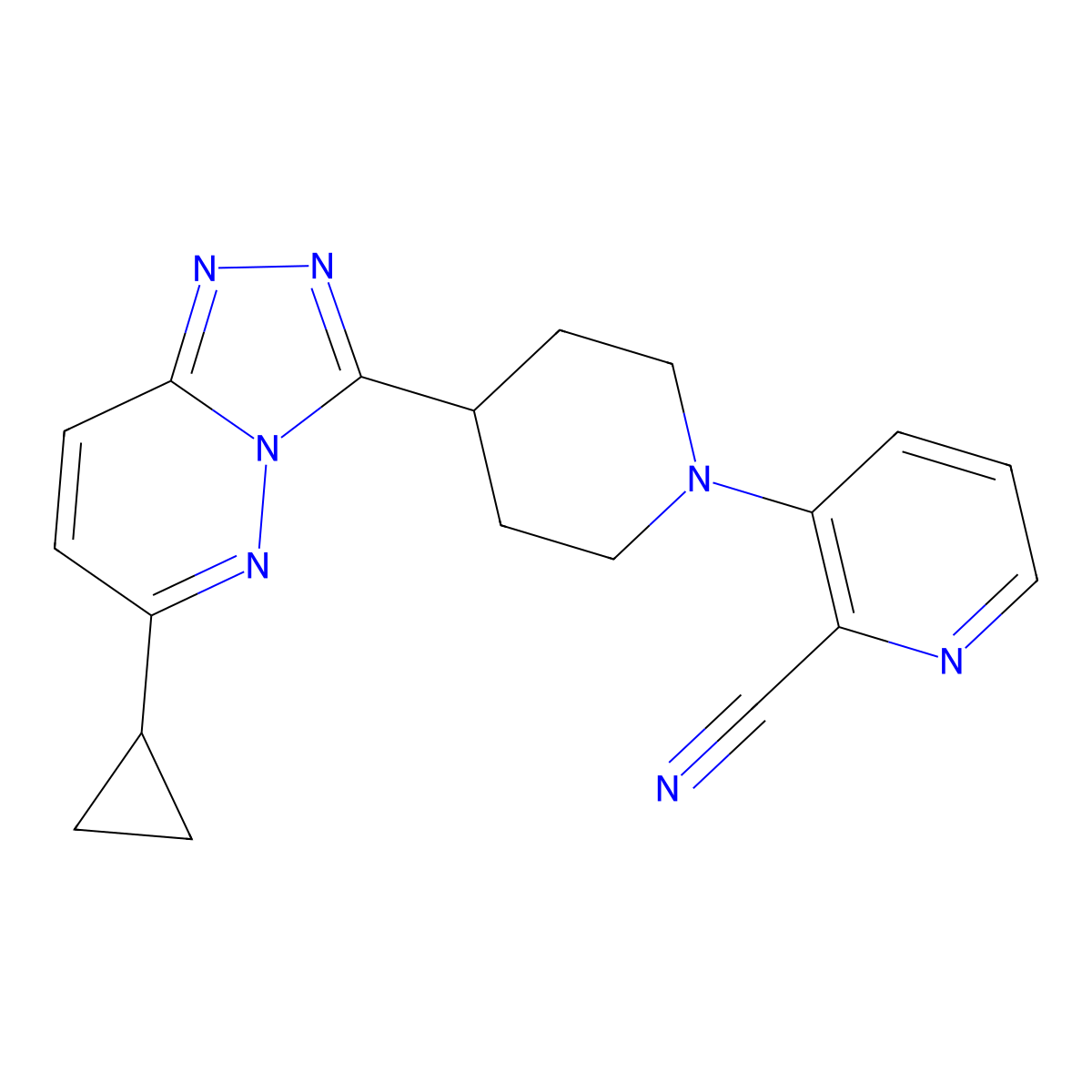 3-(4-{6-Cyclopropyl-[1,2,4]triazolo[4,3-b]pyridazin-3-yl}piperidin-1-yl)pyridine-2-carbonitrile molecular structure, CAS 2415512-95-5