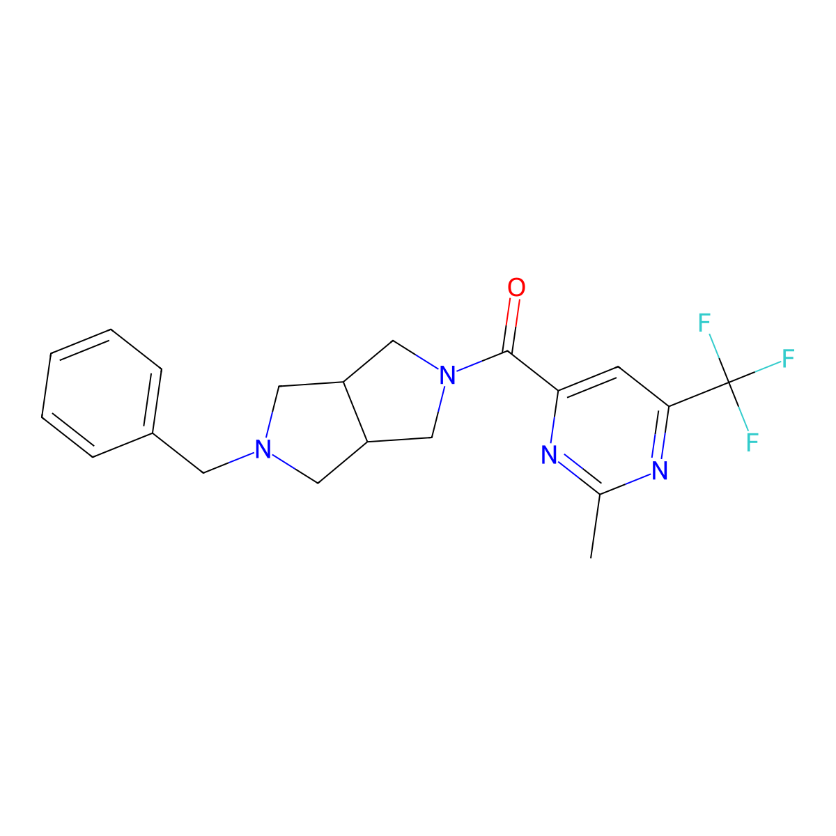 4-{5-Benzyl-octahydropyrrolo[3,4-c]pyrrole-2-carbonyl}-2-methyl-6-(trifluoromethyl)pyrimidine molecular structure, CAS 2415512-97-7