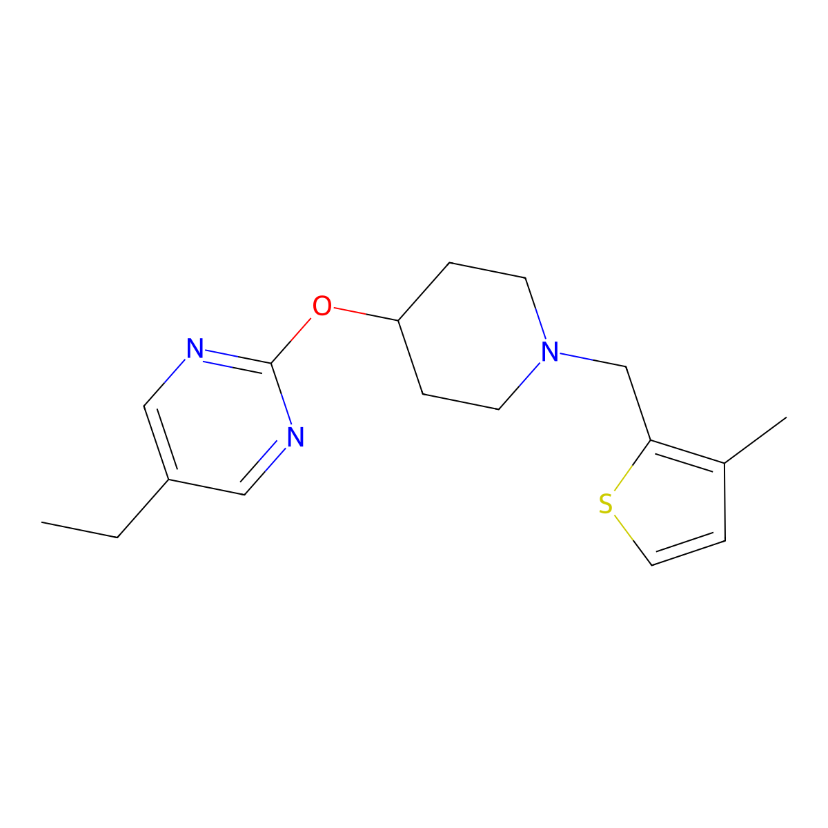 5-Ethyl-2-({1-[(3-methylthiophen-2-yl)methyl]piperidin-4-yl}oxy)pyrimidine molecular structure, CAS 2415512-98-8