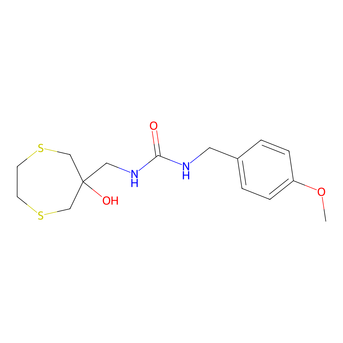 1-[(6-Hydroxy-1,4-dithiepan-6-yl)methyl]-3-[(4-methoxyphenyl)methyl]urea molecular structure, CAS 2415513-03-8