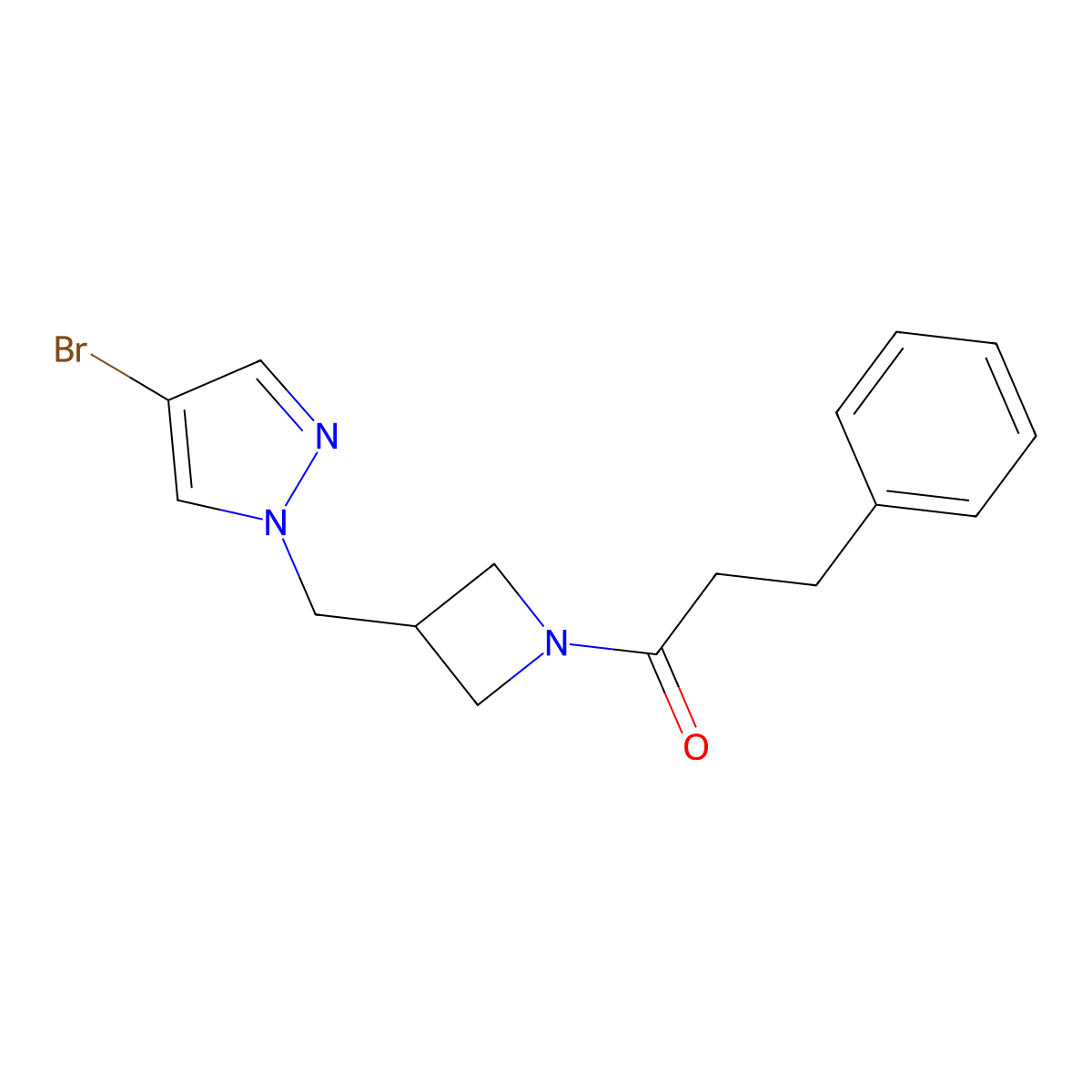 1-{3-[(4-bromo-1H-pyrazol-1-yl)methyl]azetidin-1-yl}-3-phenylpropan-1-one molecular structure, CAS 2415513-04-9