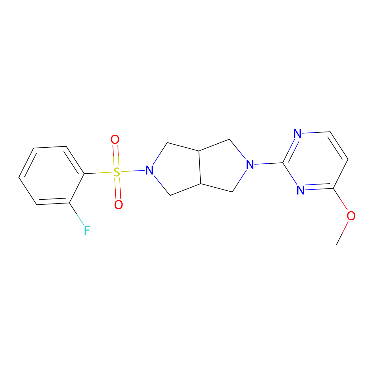 2-[5-(2-Fluorobenzenesulfonyl)-octahydropyrrolo[3,4-c]pyrrol-2-yl]-4-methoxypyrimidine molecular structure, CAS 2415513-06-1