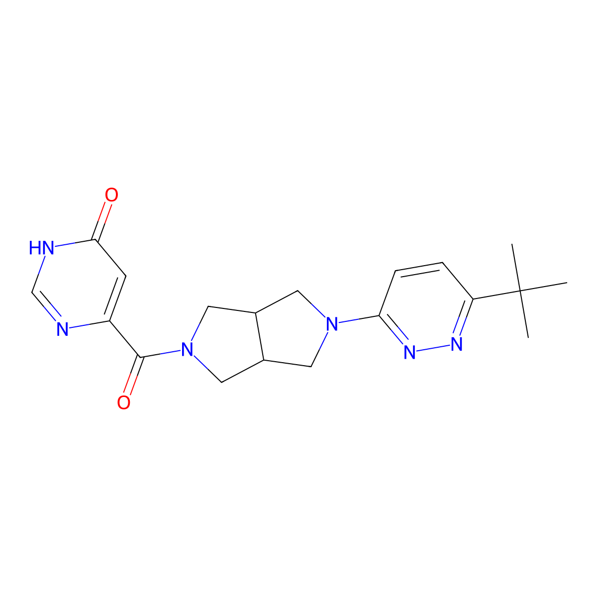 6-[5-(6-Tert-butylpyridazin-3-yl)-octahydropyrrolo[3,4-c]pyrrole-2-carbonyl]-3,4-dihydropyrimidin-4-one molecular structure, CAS 2415513-10-7