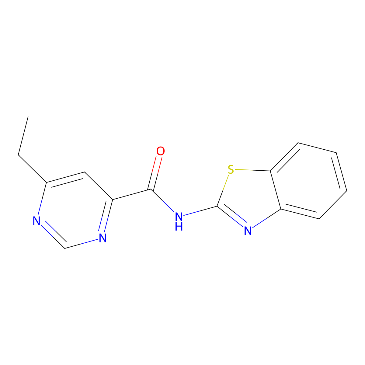 N-(1,3-benzothiazol-2-yl)-6-ethylpyrimidine-4-carboxamide molecular structure, CAS 2415513-12-9