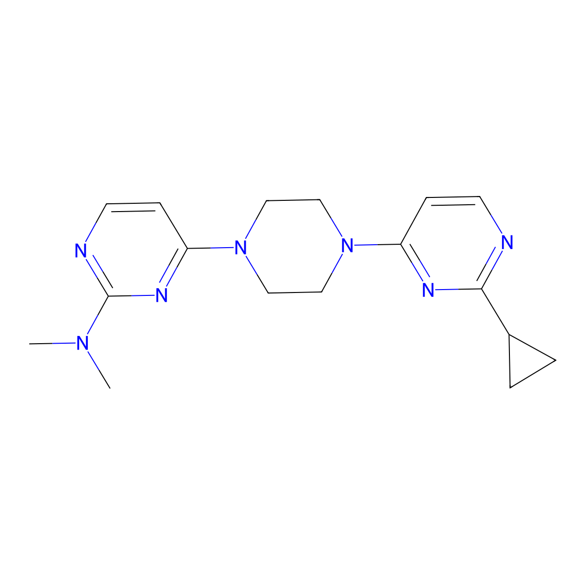 4-[4-(2-Cyclopropylpyrimidin-4-yl)piperazin-1-yl]-N,N-dimethylpyrimidin-2-amine molecular structure, CAS 2415513-15-2