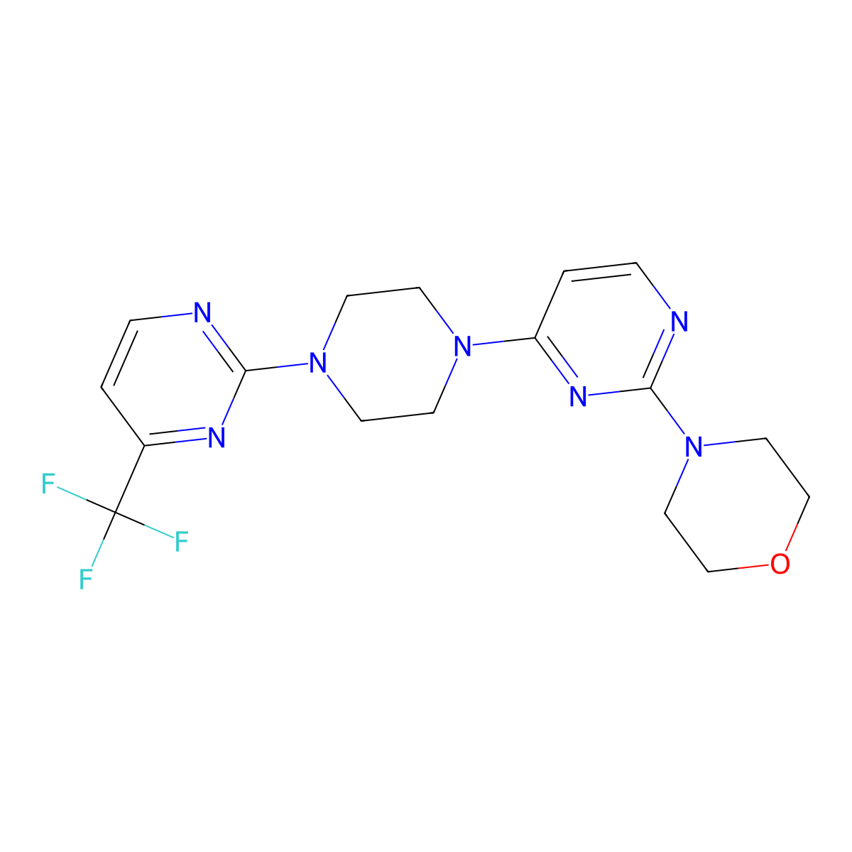 4-(4-{4-[4-(Trifluoromethyl)pyrimidin-2-yl]piperazin-1-yl}pyrimidin-2-yl)morpholine molecular structure, CAS 2415513-22-1