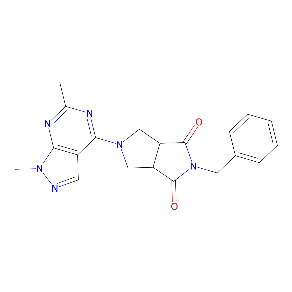 2-benzyl-5-{1,6-dimethyl-1H-pyrazolo[3,4-d]pyrimidin-4-yl}-octahydropyrrolo[3,4-c]pyrrole-1,3-dione molecular structure, CAS 2415513-23-2