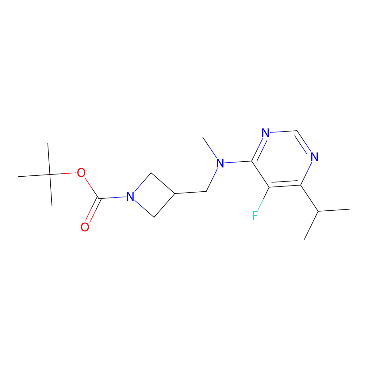 Tert-butyl 3-({[5-fluoro-6-(propan-2-yl)pyrimidin-4-yl](methyl)amino}methyl)azetidine-1-carboxylate molecular structure, CAS 2415513-24-3
