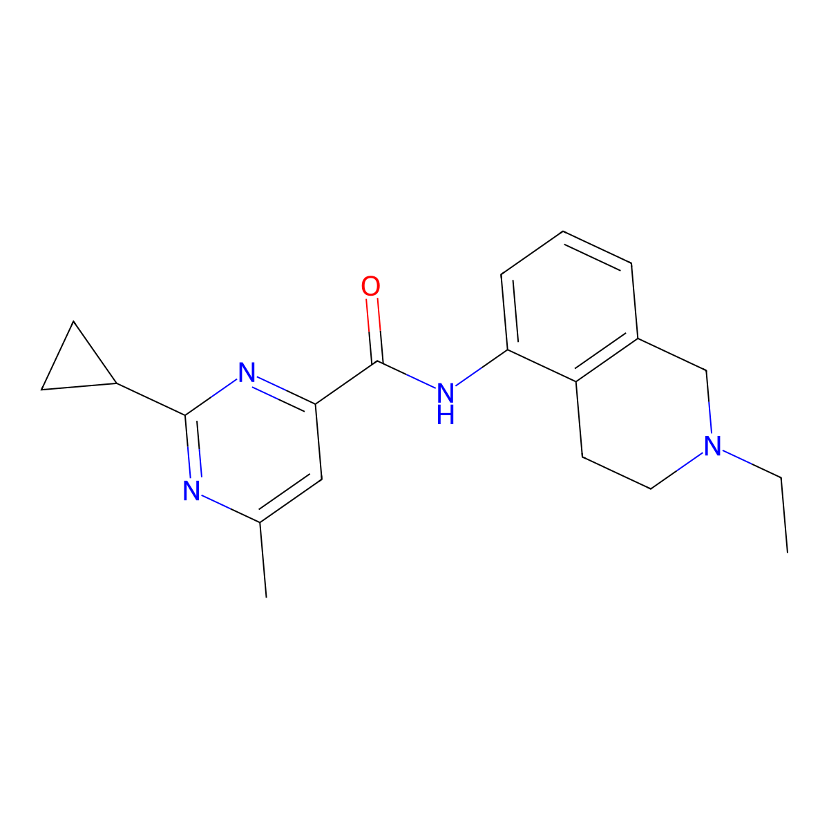 2-cyclopropyl-N-(2-ethyl-1,2,3,4-tetrahydroisoquinolin-5-yl)-6-methylpyrimidine-4-carboxamide molecular structure, CAS 2415513-26-5