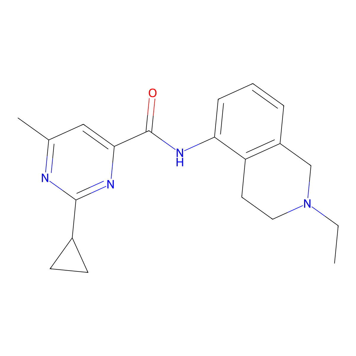 2-cyclopropyl-N-(2-ethyl-1,2,3,4-tetrahydroisoquinolin-5-yl)-6-methylpyrimidine-4-carboxamide molecular structure, CAS 2415513-26-5