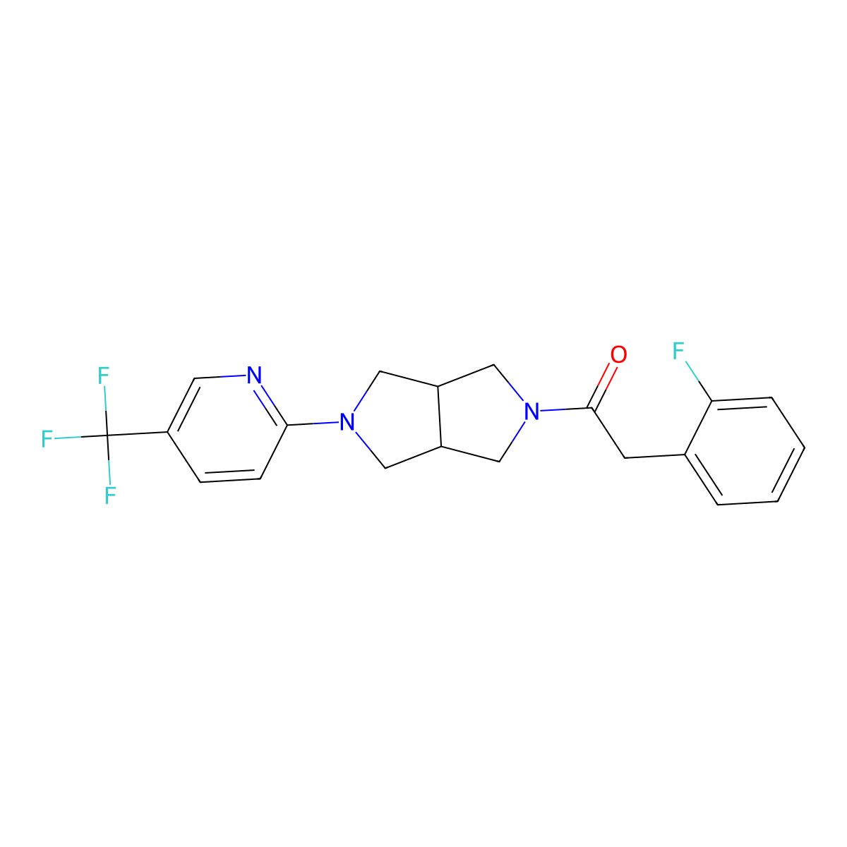 2-(2-Fluorophenyl)-1-{5-[5-(trifluoromethyl)pyridin-2-yl]-octahydropyrrolo[3,4-c]pyrrol-2-yl}ethan-1-one molecular structure, CAS 2415513-27-6