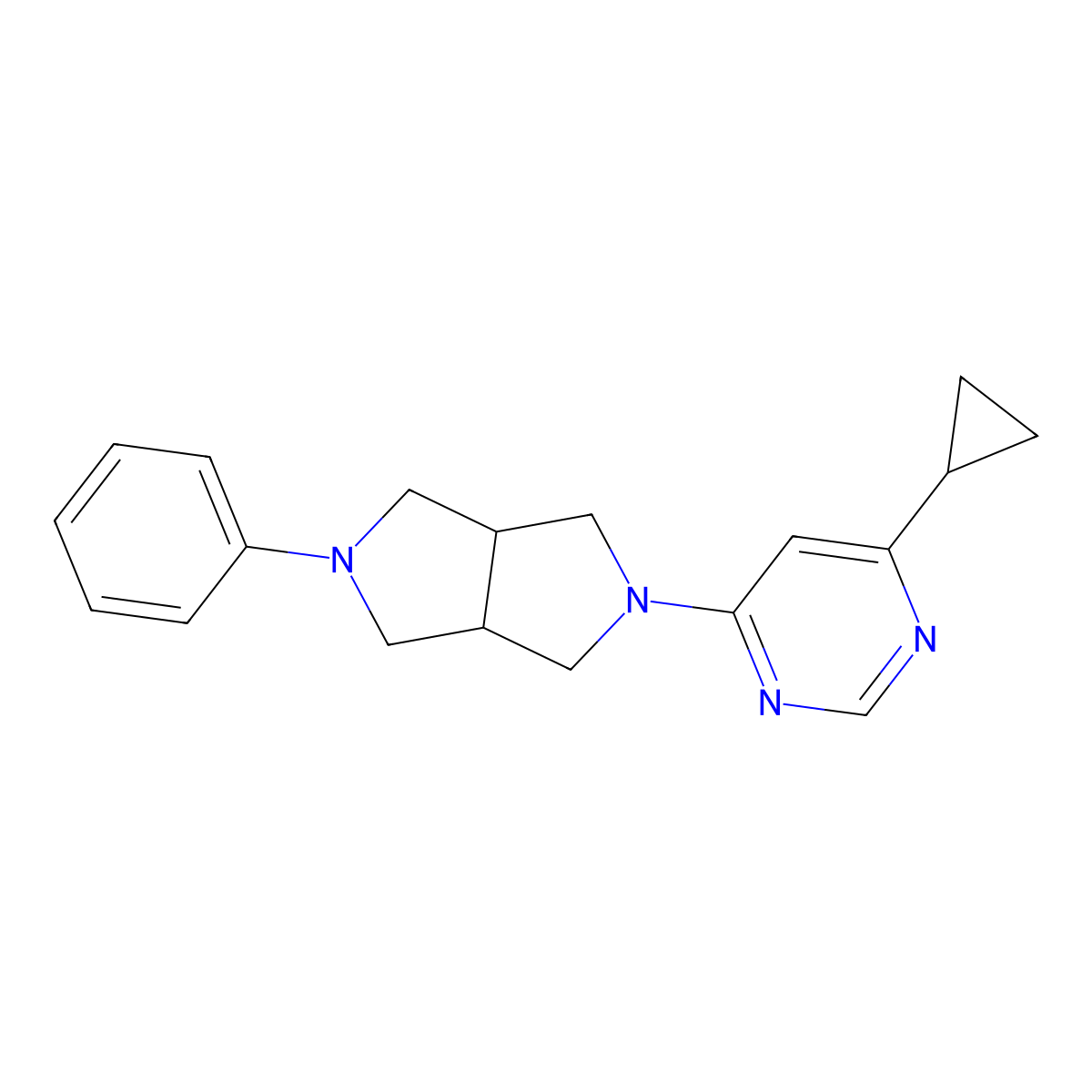 4-Cyclopropyl-6-{5-phenyl-octahydropyrrolo[3,4-c]pyrrol-2-yl}pyrimidine molecular structure, CAS 2415513-29-8