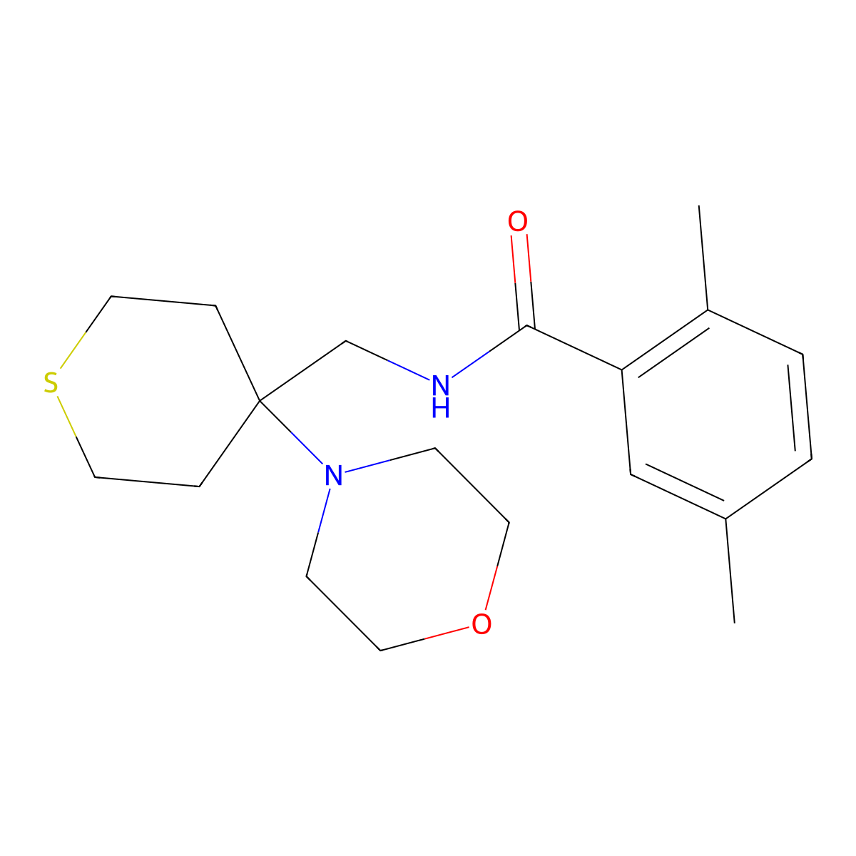 2,5-dimethyl-N-{[4-(morpholin-4-yl)thian-4-yl]methyl}benzamide molecular structure, CAS 2415513-31-2