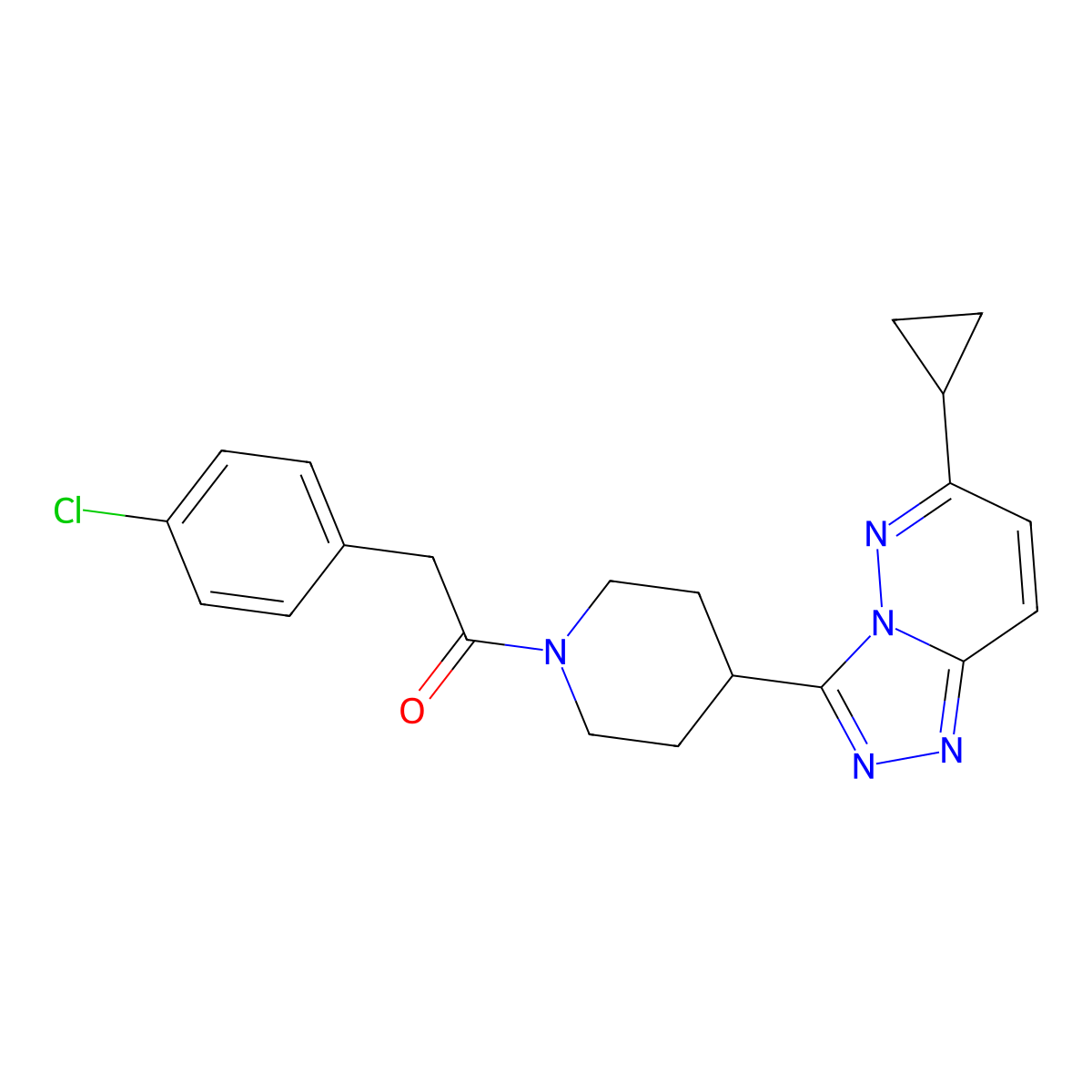 2-(4-Chlorophenyl)-1-(4-{6-cyclopropyl-[1,2,4]triazolo[4,3-b]pyridazin-3-yl}piperidin-1-yl)ethan-1-one molecular structure, CAS 2415513-47-0