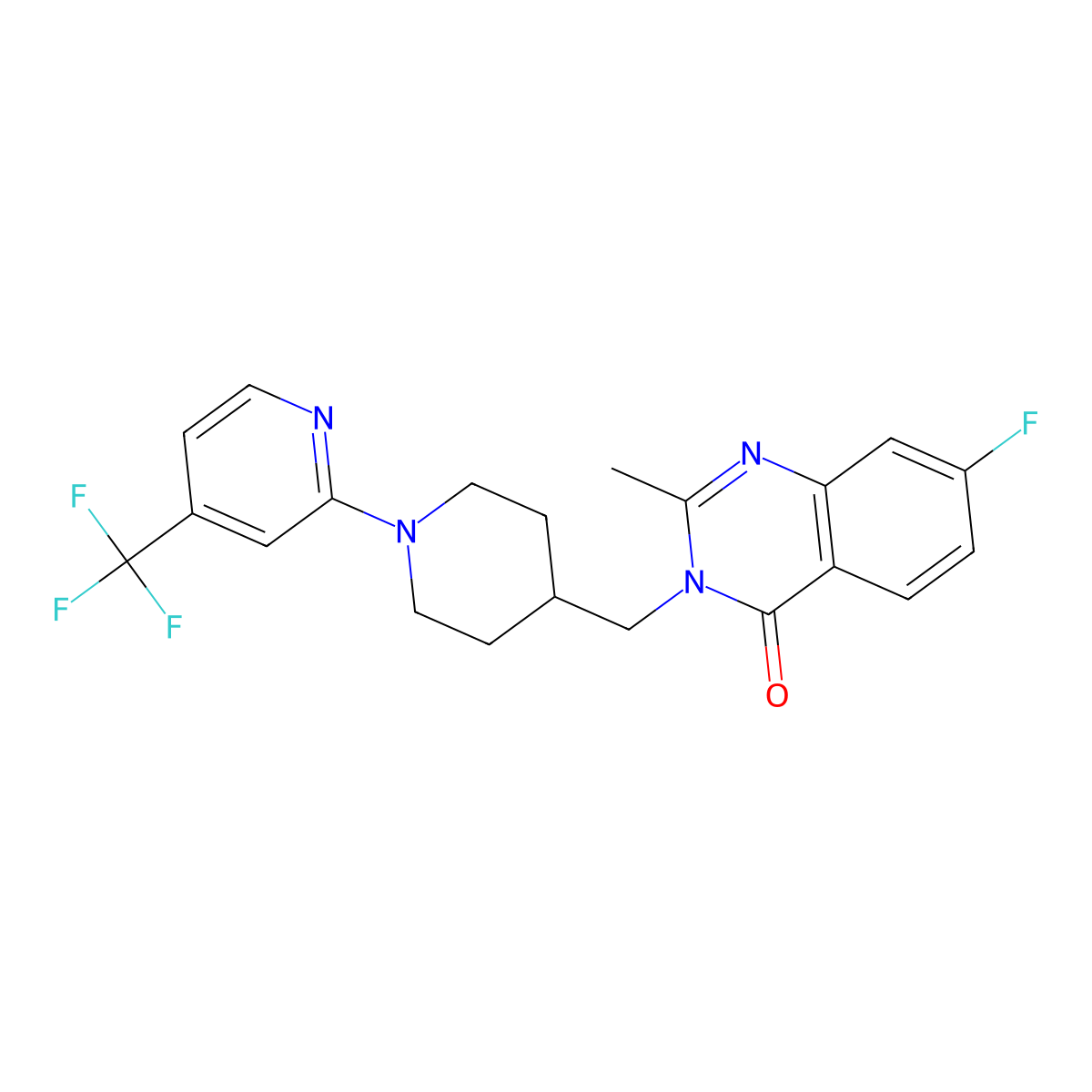 7-Fluoro-2-methyl-3-({1-[4-(trifluoromethyl)pyridin-2-yl]piperidin-4-yl}methyl)-3,4-dihydroquinazolin-4-one molecular structure, CAS 2415513-50-5