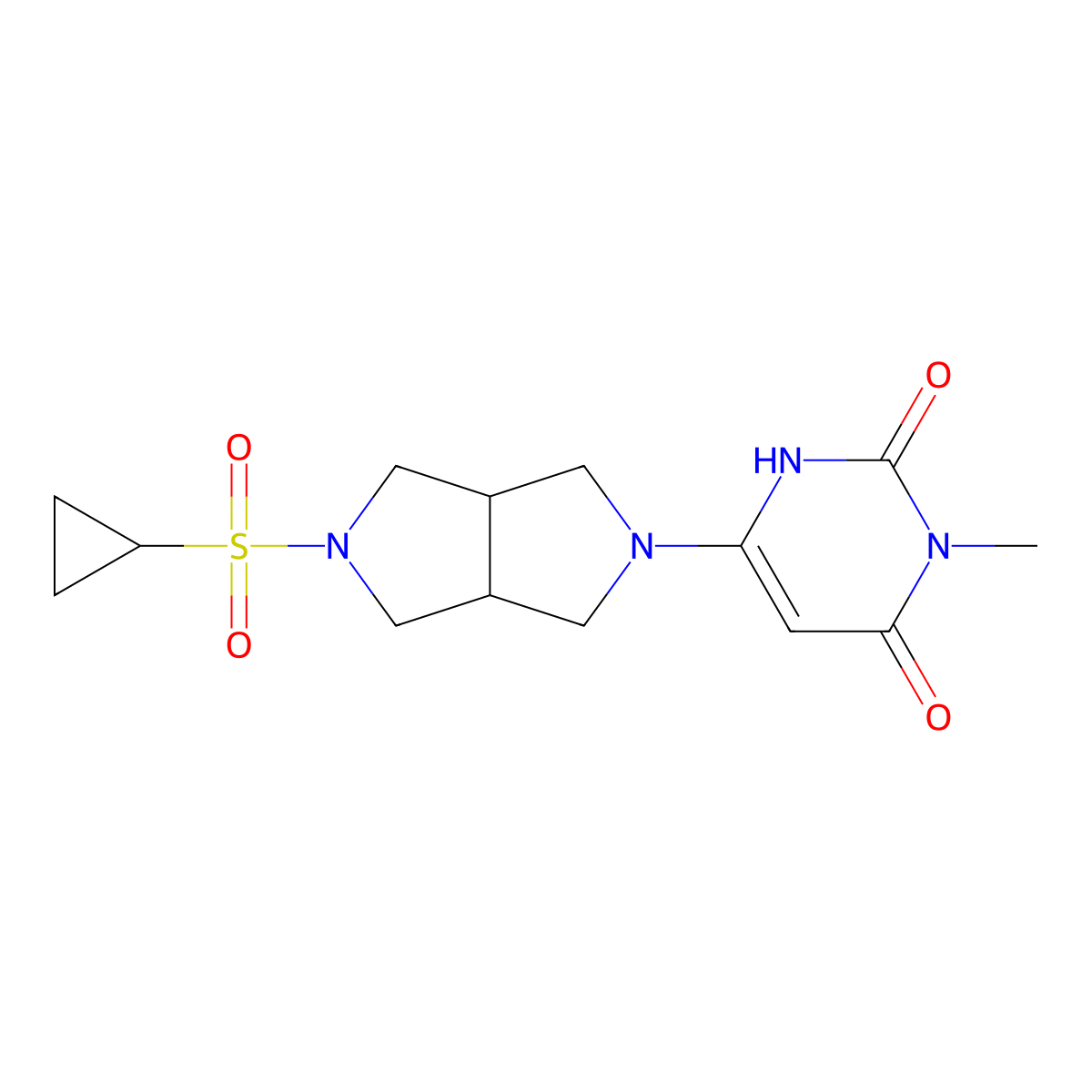 6-[5-(Cyclopropanesulfonyl)-octahydropyrrolo[3,4-c]pyrrol-2-yl]-3-methyl-1,2,3,4-tetrahydropyrimidine-2,4-dione molecular structure, CAS 2415513-51-6