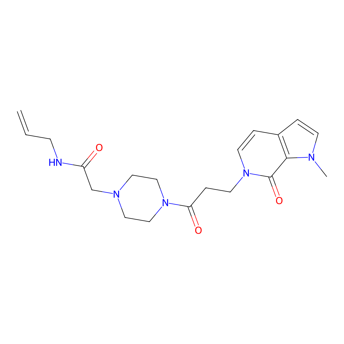 2-[4-(3-{1-methyl-7-oxo-1H,6H,7H-pyrrolo[2,3-c]pyridin-6-yl}propanoyl)piperazin-1-yl]-N-(prop-2-en-1-yl)acetamide molecular structure, CAS 2415513-54-9