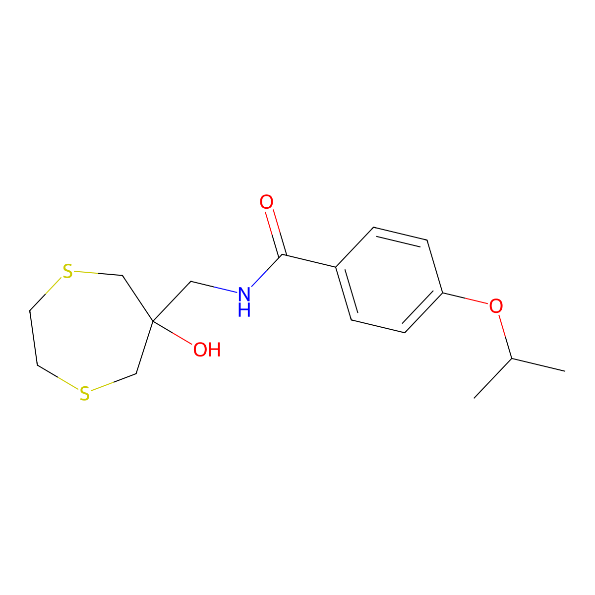 N-[(6-hydroxy-1,4-dithiepan-6-yl)methyl]-4-(propan-2-yloxy)benzamide molecular structure, CAS 2415513-59-4