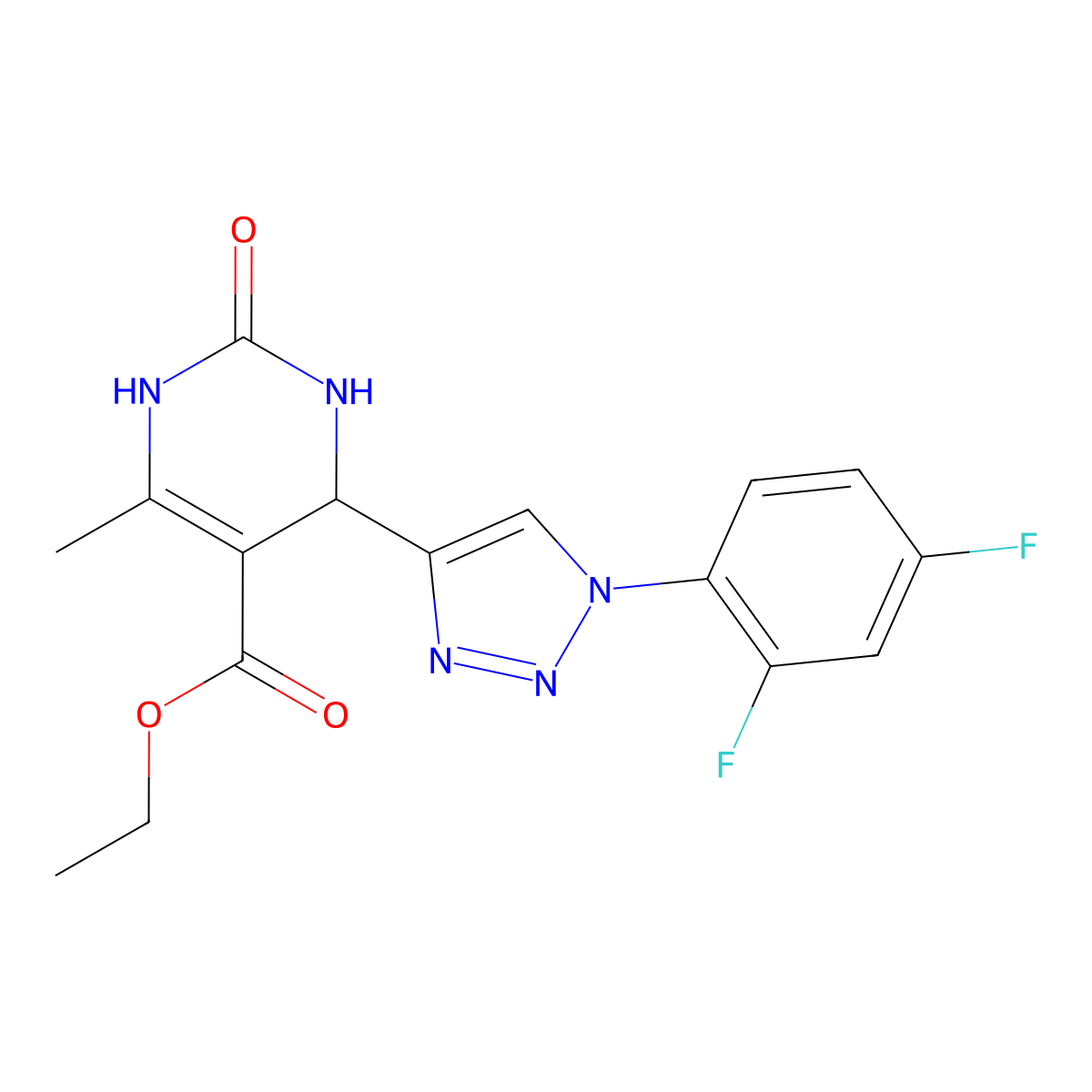 ethyl 4-[1-(2,4-difluorophenyl)-1H-1,2,3-triazol-4-yl]-6-methyl-2-oxo-1,2,3,4-tetrahydropyrimidine-5-carboxylate molecular structure, CAS 2415513-64-1