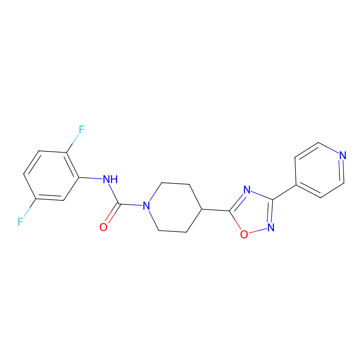 N-(2,5-difluorophenyl)-4-[3-(pyridin-4-yl)-1,2,4-oxadiazol-5-yl]piperidine-1-carboxamide molecular structure, CAS 2415513-73-2