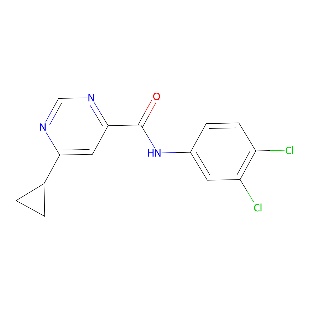6-Cyclopropyl-N-(3,4-dichlorophenyl)pyrimidine-4-carboxamide molecular structure, CAS 2415513-77-6