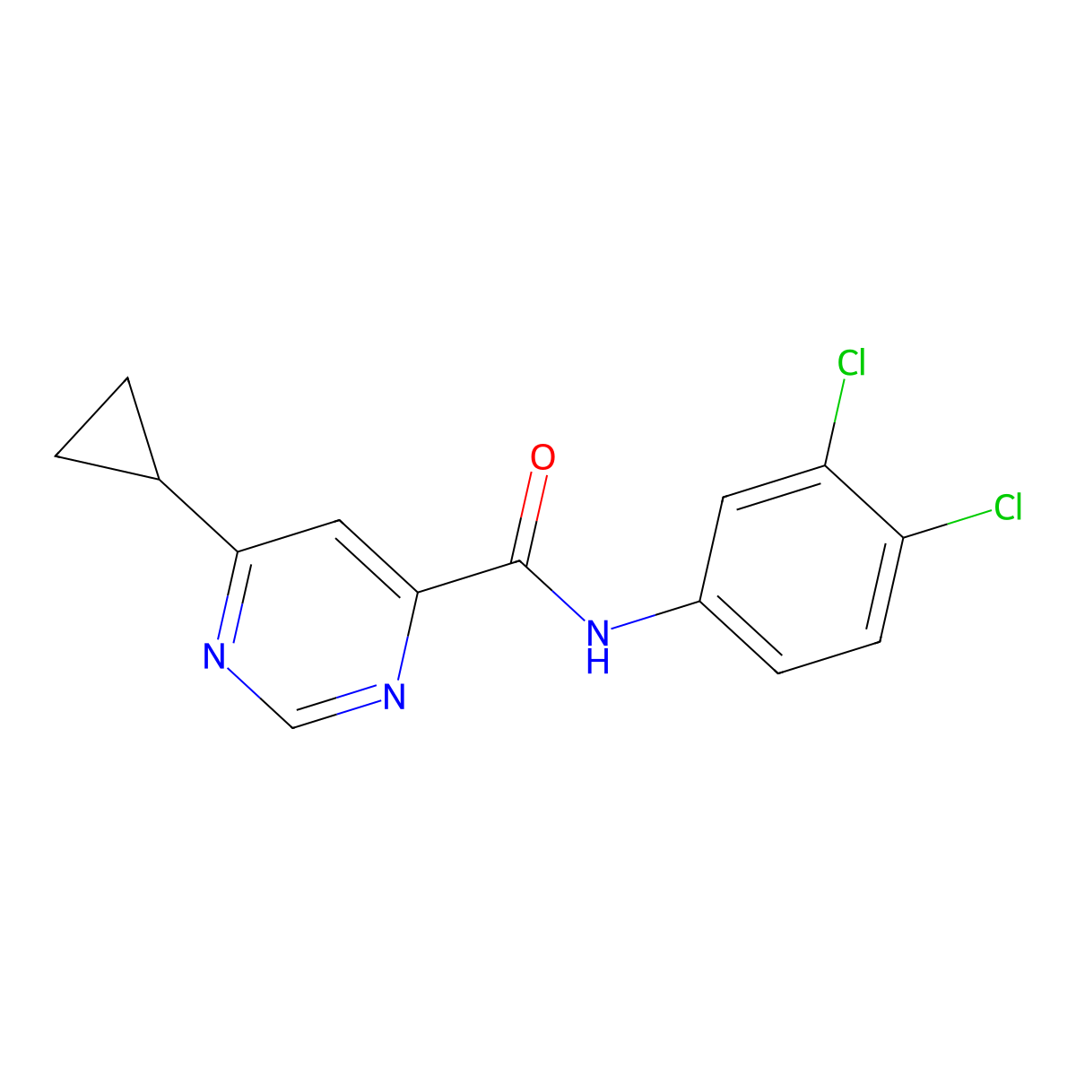 6-Cyclopropyl-N-(3,4-dichlorophenyl)pyrimidine-4-carboxamide molecular structure, CAS 2415513-77-6