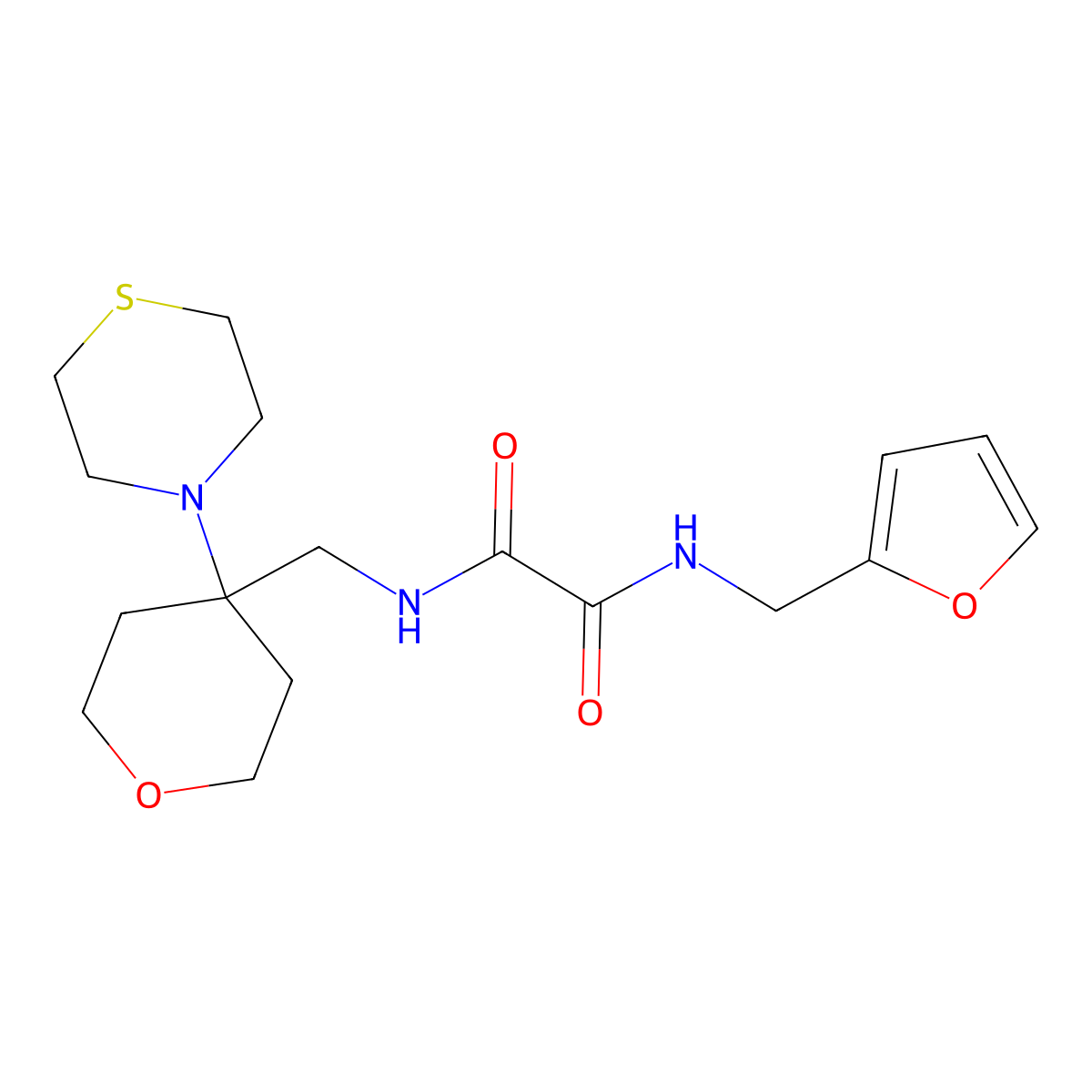 N-[(furan-2-yl)methyl]-N'-{[4-(thiomorpholin-4-yl)oxan-4-yl]methyl}ethanediamide molecular structure, CAS 2415513-94-7