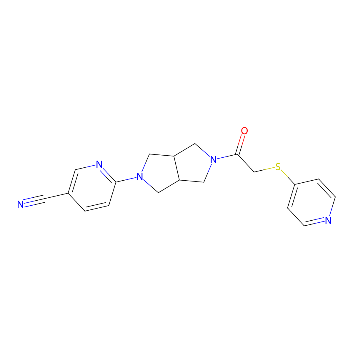 6-{5-[2-(Pyridin-4-ylsulfanyl)acetyl]-octahydropyrrolo[3,4-c]pyrrol-2-yl}pyridine-3-carbonitrile molecular structure, CAS 2415513-96-9