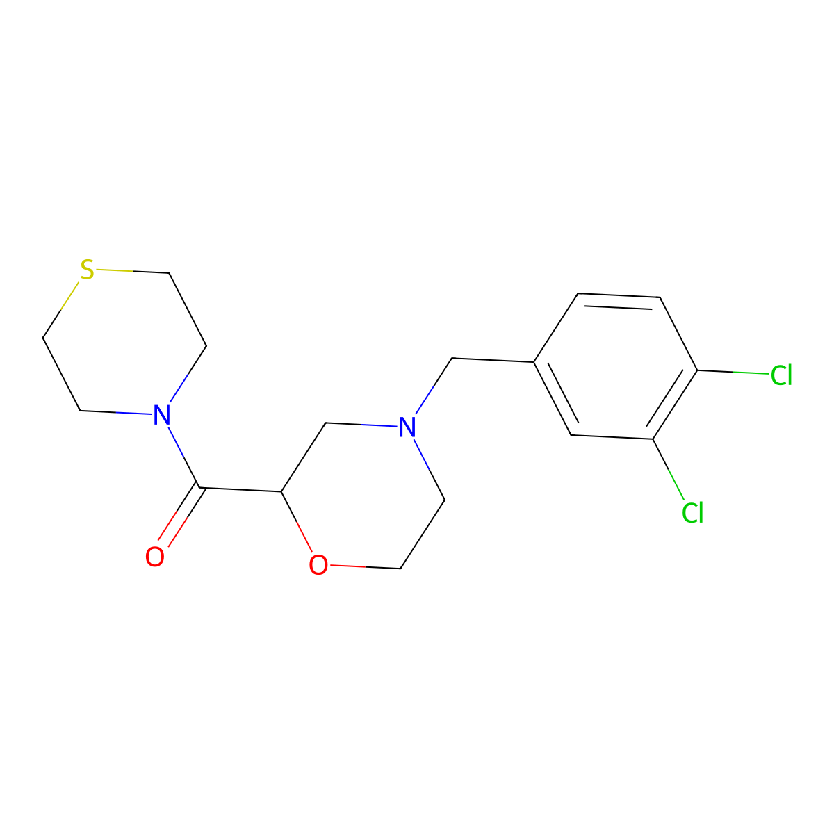4-[(3,4-Dichlorophenyl)methyl]-2-(thiomorpholine-4-carbonyl)morpholine molecular structure, CAS 2415513-99-2