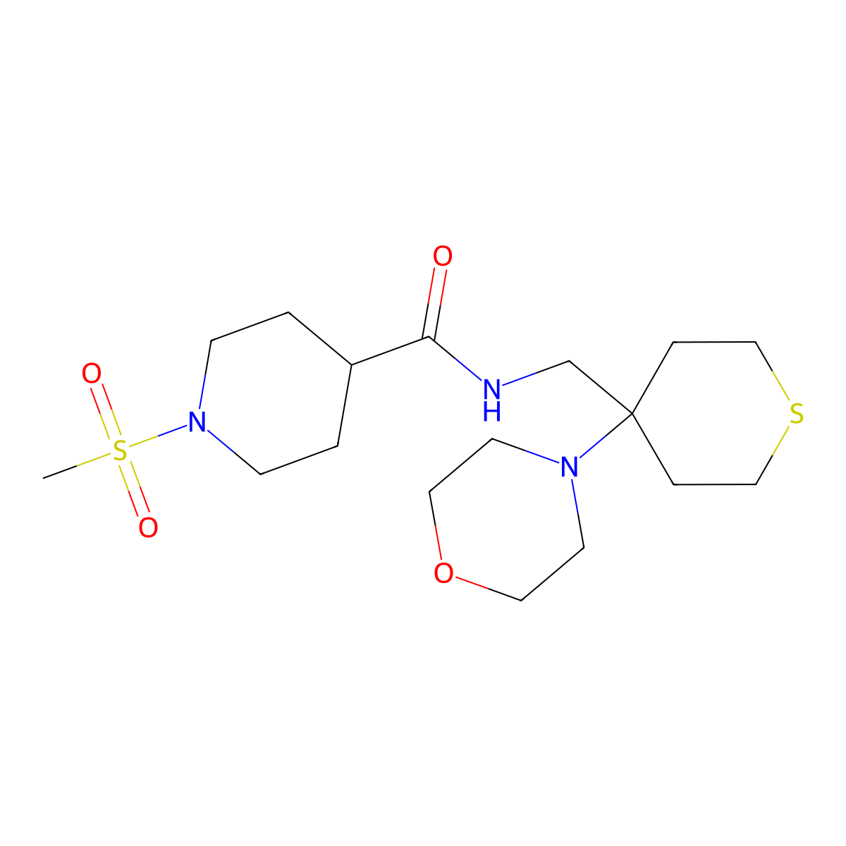 1-methanesulfonyl-N-{[4-(morpholin-4-yl)thian-4-yl]methyl}piperidine-4-carboxamide molecular structure, CAS 2415514-01-9