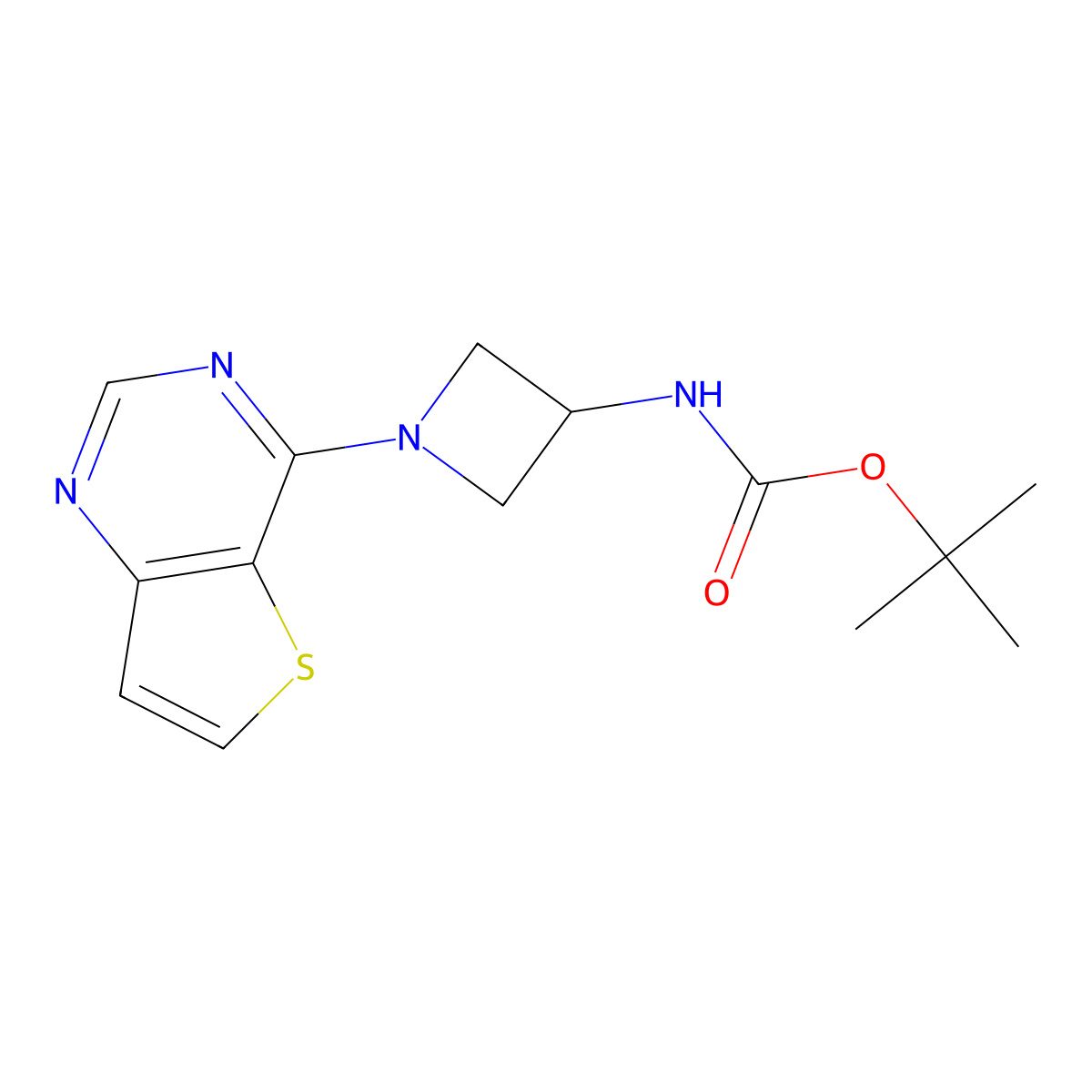 tert-butyl N-(1-{thieno[3,2-d]pyrimidin-4-yl}azetidin-3-yl)carbamate molecular structure, CAS 2415514-02-0