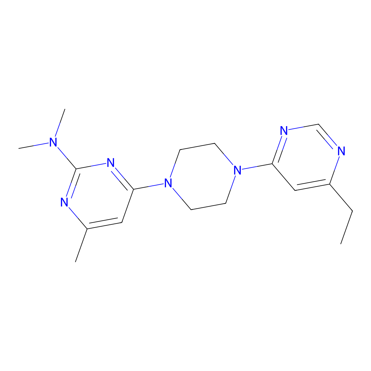 4-[4-(6-Ethylpyrimidin-4-yl)piperazin-1-yl]-N,N,6-trimethylpyrimidin-2-amine molecular structure, CAS 2415514-11-1