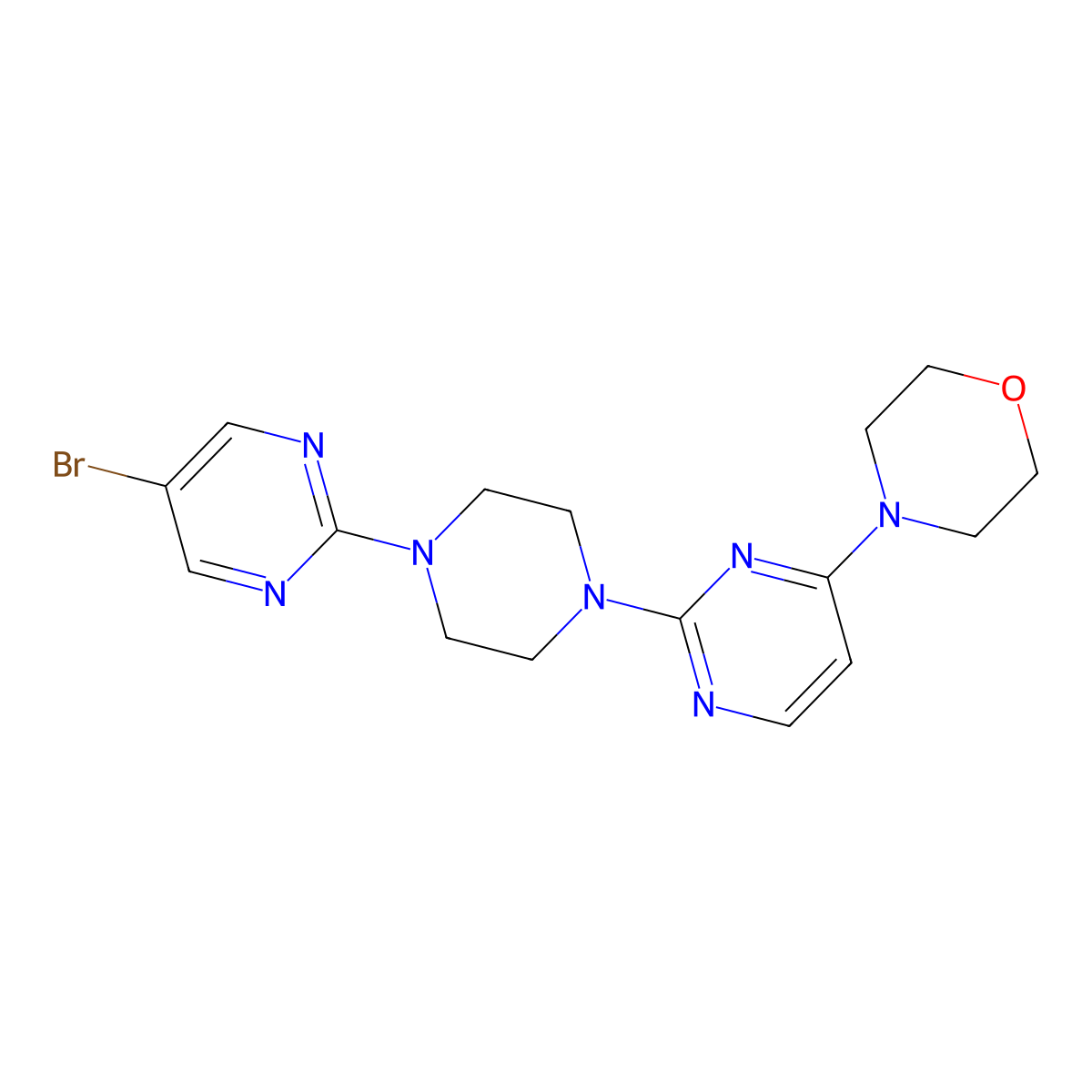 4-{2-[4-(5-Bromopyrimidin-2-yl)piperazin-1-yl]pyrimidin-4-yl}morpholine molecular structure, CAS 2415514-14-4