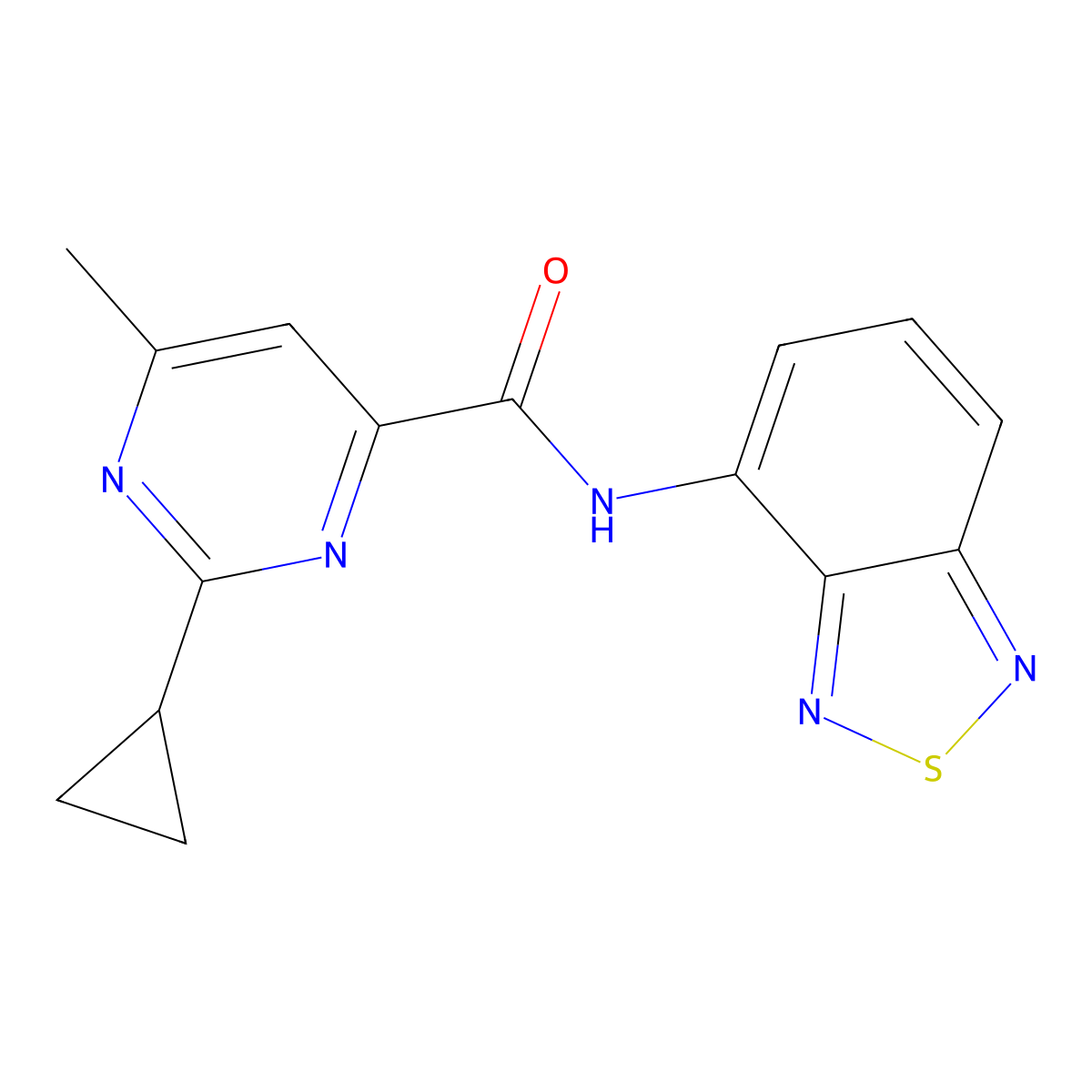 N-(2,1,3-Benzothiadiazol-4-yl)-2-cyclopropyl-6-methylpyrimidine-4-carboxamide molecular structure, CAS 2415514-18-8