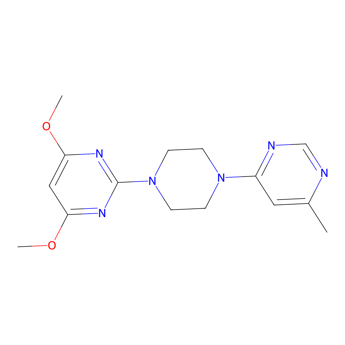 4,6-Dimethoxy-2-[4-(6-methylpyrimidin-4-yl)piperazin-1-yl]pyrimidine molecular structure, CAS 2415514-19-9