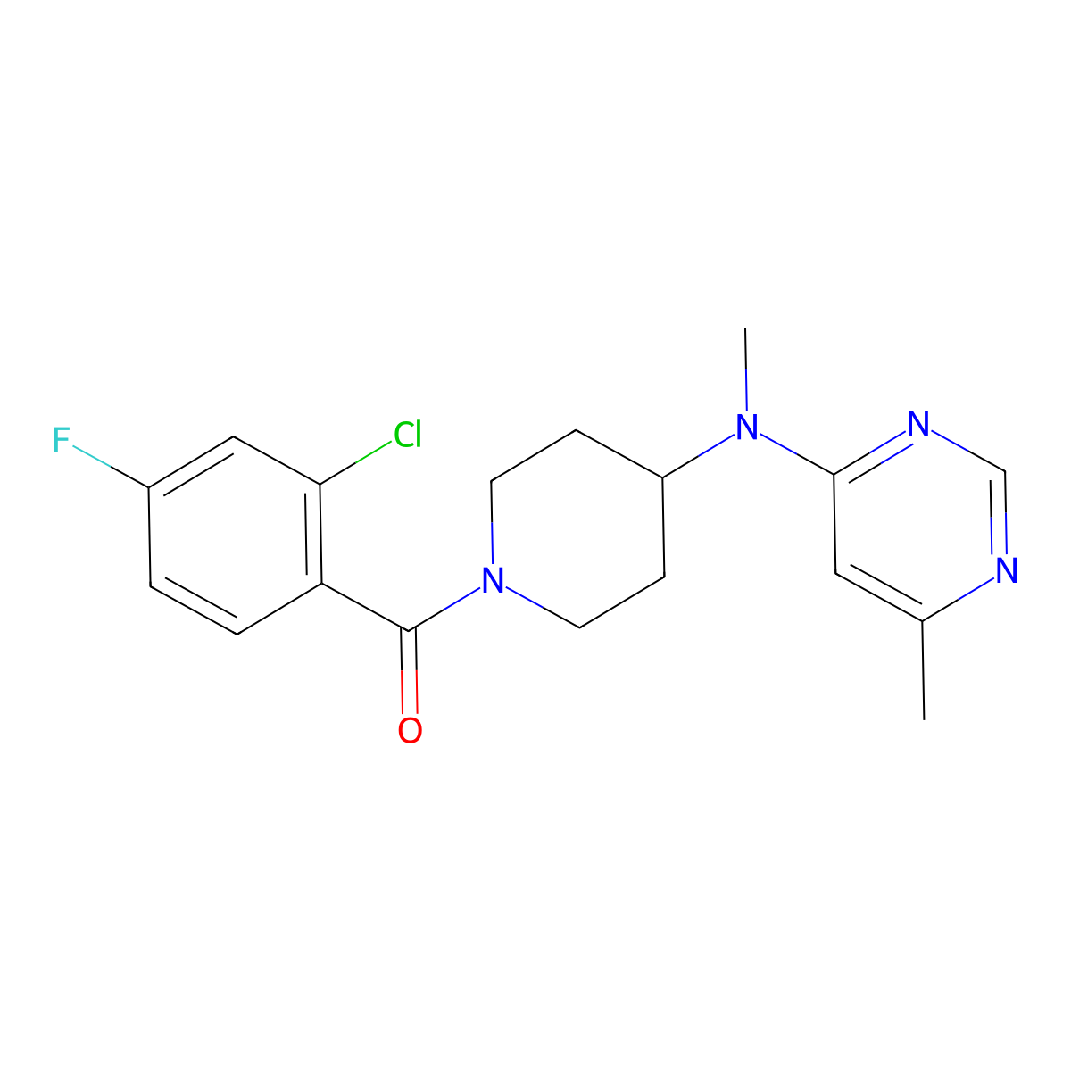 N-[1-(2-chloro-4-fluorobenzoyl)piperidin-4-yl]-N,6-dimethylpyrimidin-4-amine molecular structure, CAS 2415514-20-2