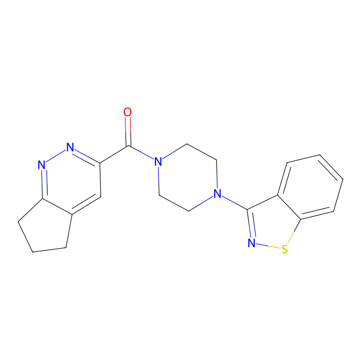 3-(4-{5H,6H,7H-cyclopenta[c]pyridazine-3-carbonyl}piperazin-1-yl)-1,2-benzothiazole molecular structure, CAS 2415514-21-3