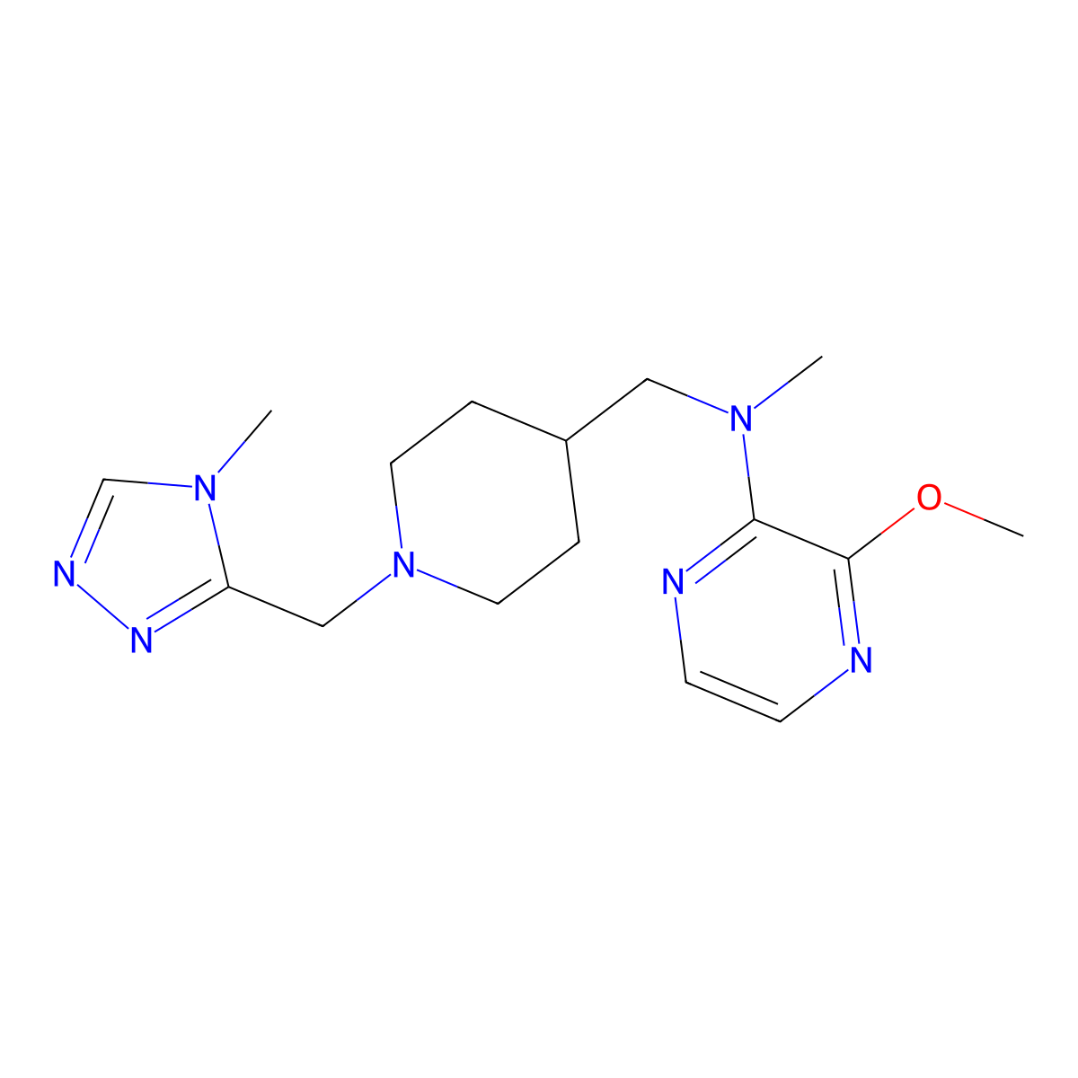 3-methoxy-N-methyl-N-({1-[(4-methyl-4H-1,2,4-triazol-3-yl)methyl]piperidin-4-yl}methyl)pyrazin-2-amine molecular structure, CAS 2415514-22-4