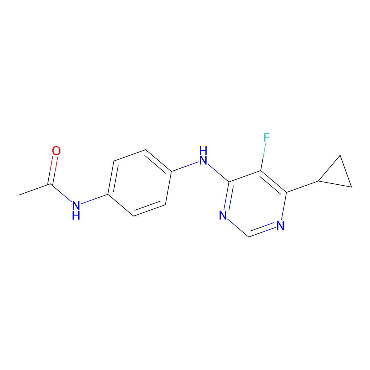 N-{4-[(6-cyclopropyl-5-fluoropyrimidin-4-yl)amino]phenyl}acetamide molecular structure, CAS 2415514-26-8