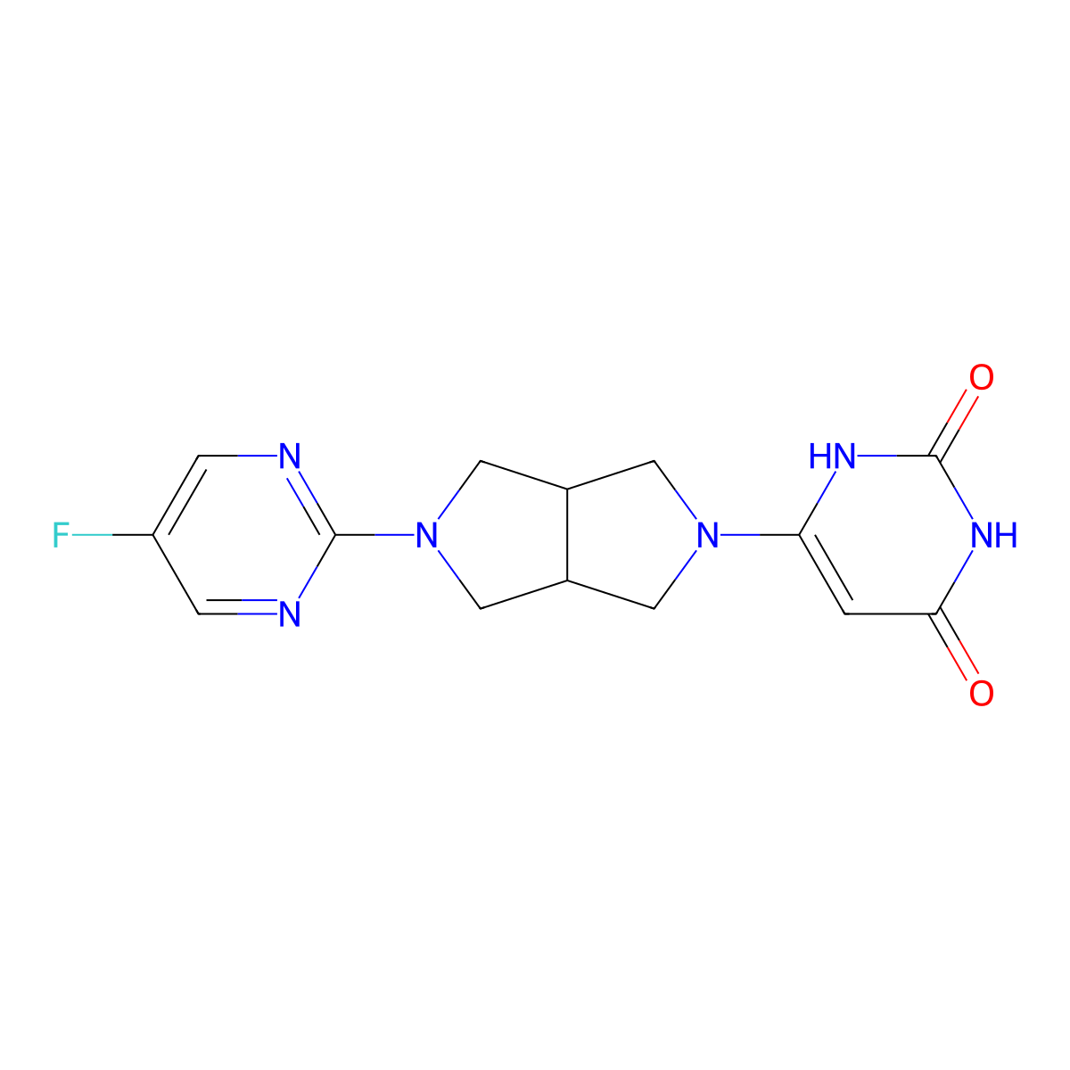 6-[5-(5-Fluoropyrimidin-2-yl)-octahydropyrrolo[3,4-c]pyrrol-2-yl]-1,2,3,4-tetrahydropyrimidine-2,4-dione molecular structure, CAS 2415514-28-0