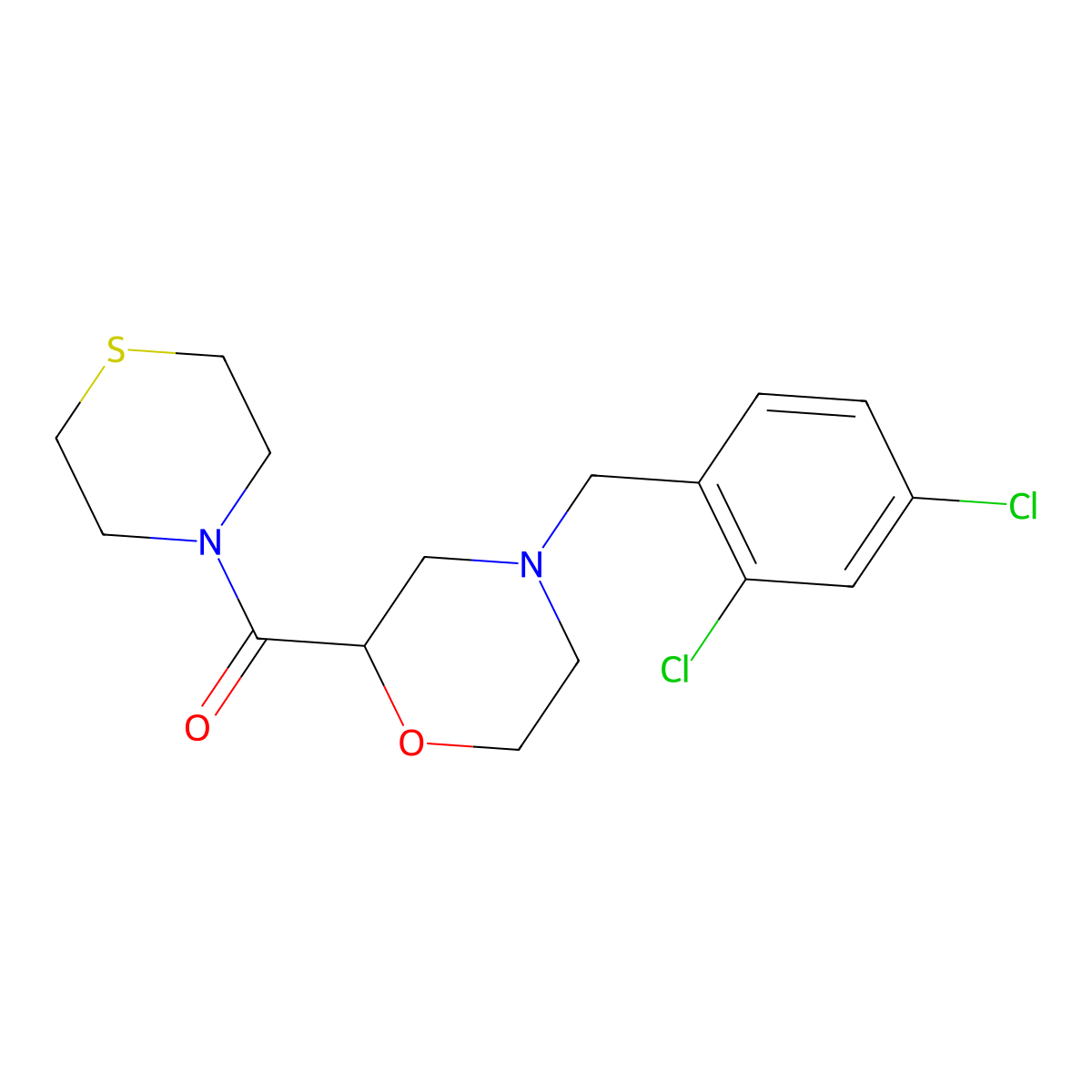 4-[(2,4-Dichlorophenyl)methyl]-2-(thiomorpholine-4-carbonyl)morpholine molecular structure, CAS 2415514-29-1