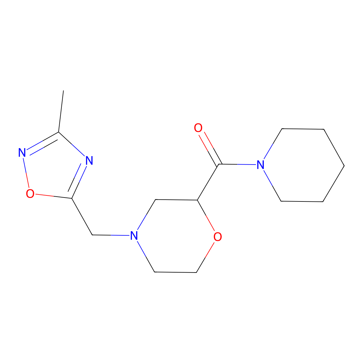 4-[(3-Methyl-1,2,4-oxadiazol-5-yl)methyl]-2-(piperidine-1-carbonyl)morpholine molecular structure, CAS 2415514-31-5