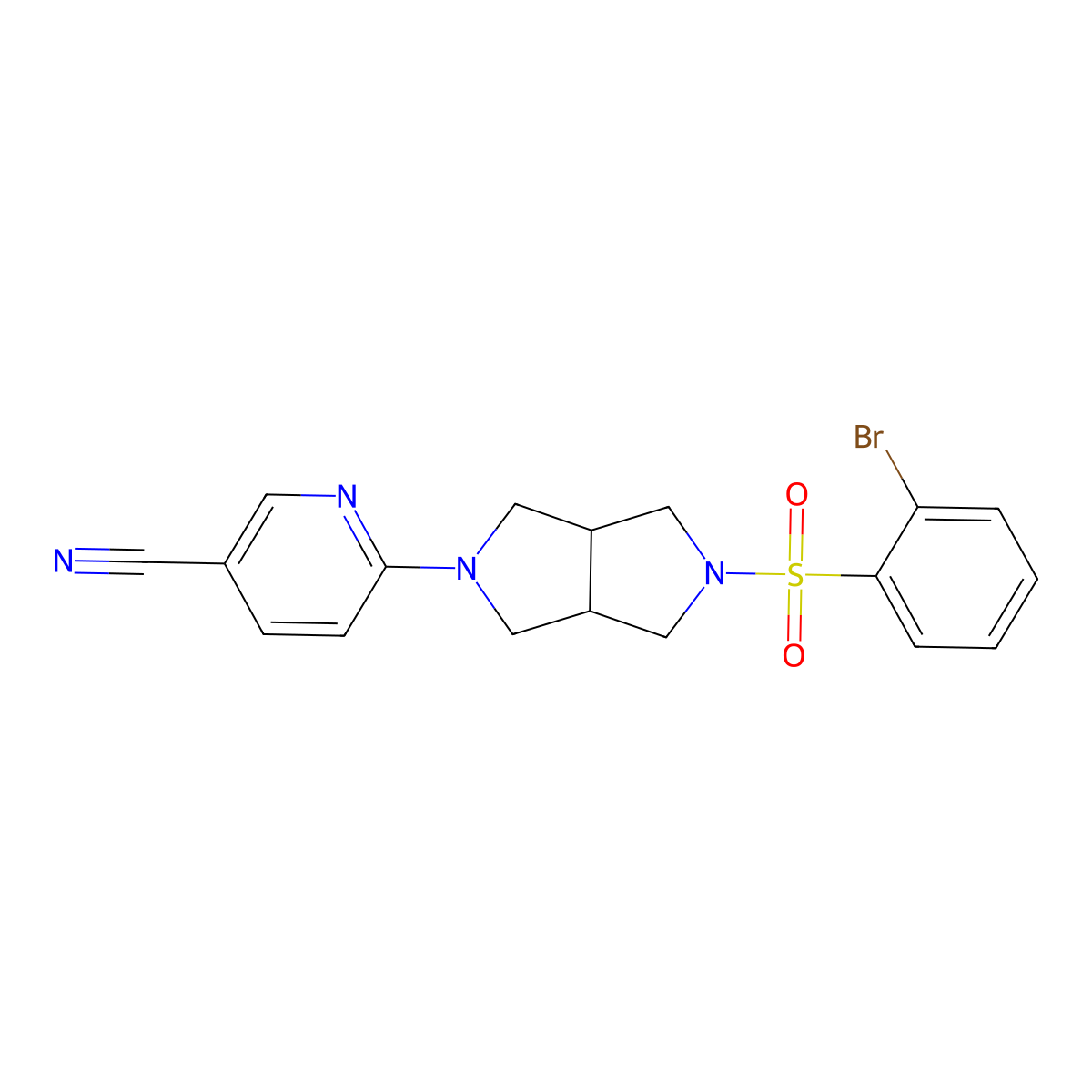 6-[5-(2-Bromobenzenesulfonyl)-octahydropyrrolo[3,4-c]pyrrol-2-yl]pyridine-3-carbonitrile molecular structure, CAS 2415516-48-0