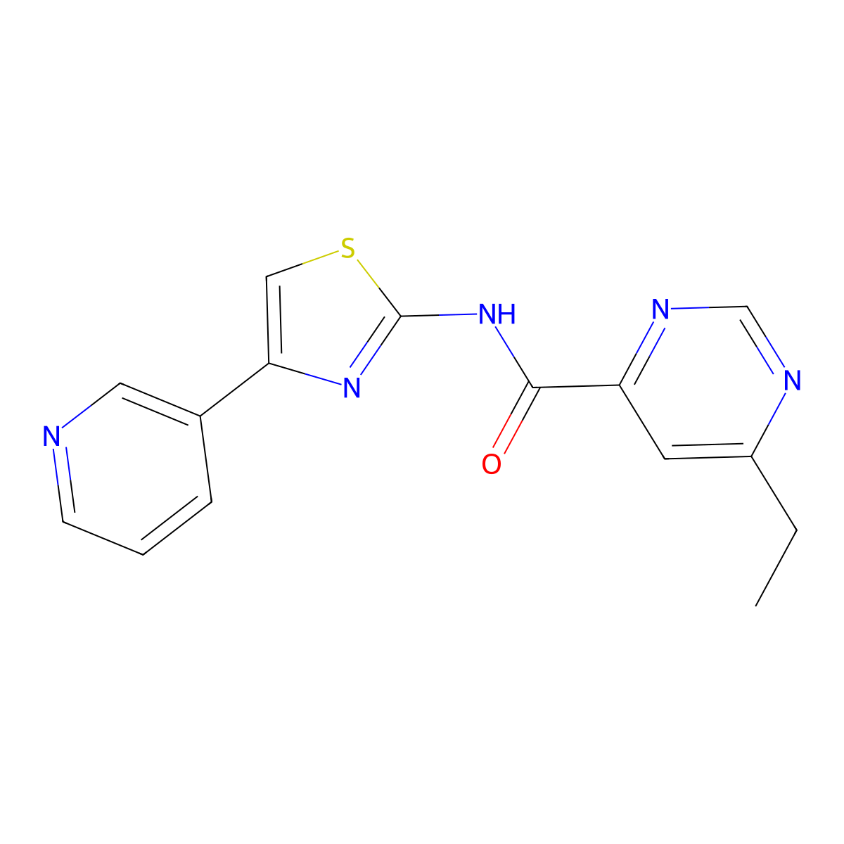 6-ethyl-N-[4-(pyridin-3-yl)-1,3-thiazol-2-yl]pyrimidine-4-carboxamide molecular structure, CAS 2415516-49-1